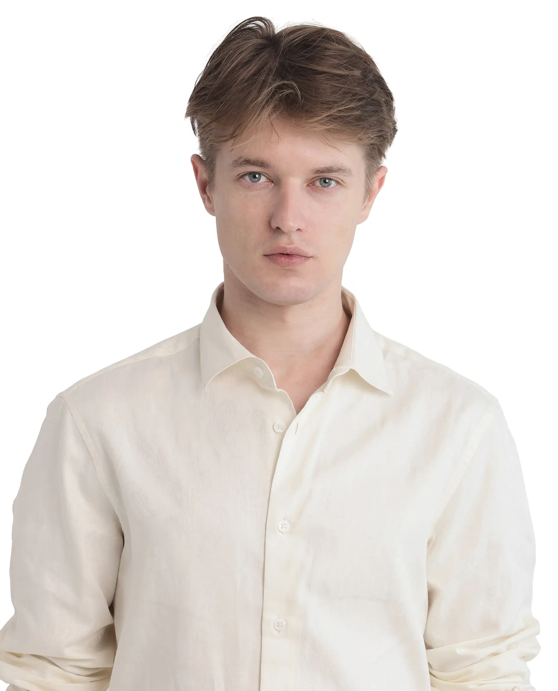 Rare Rabbit Men's Flarp Off White Cotton Blend Regular Fit Full Sleeve Collared Shirt - Image 9
