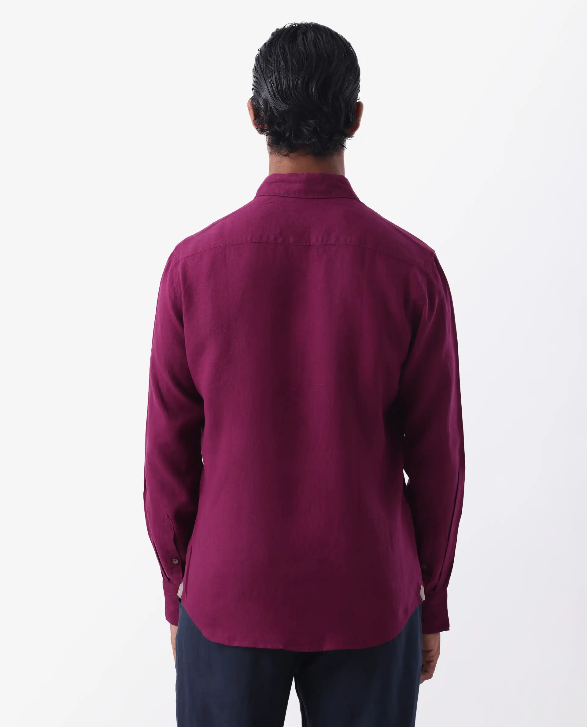 Rare Rabbit Men's Flax Purple 100% Linen Plain Regular Fit Full Sleeve Spread Collar Shirt - Image 4