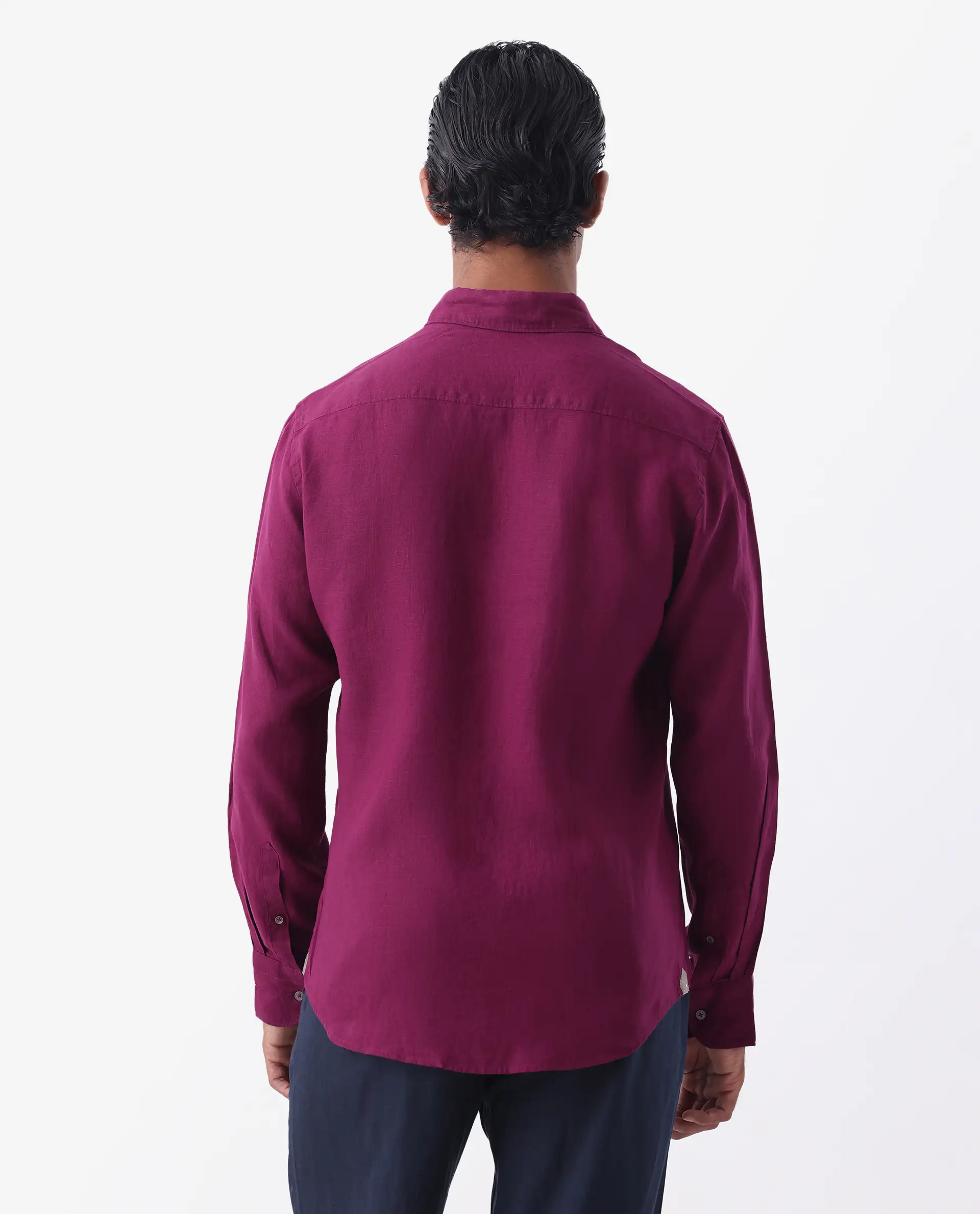 Rare Rabbit Men's Flax Purple 100% Linen Plain Regular Fit Full Sleeve Spread Collar Shirt - Image 5