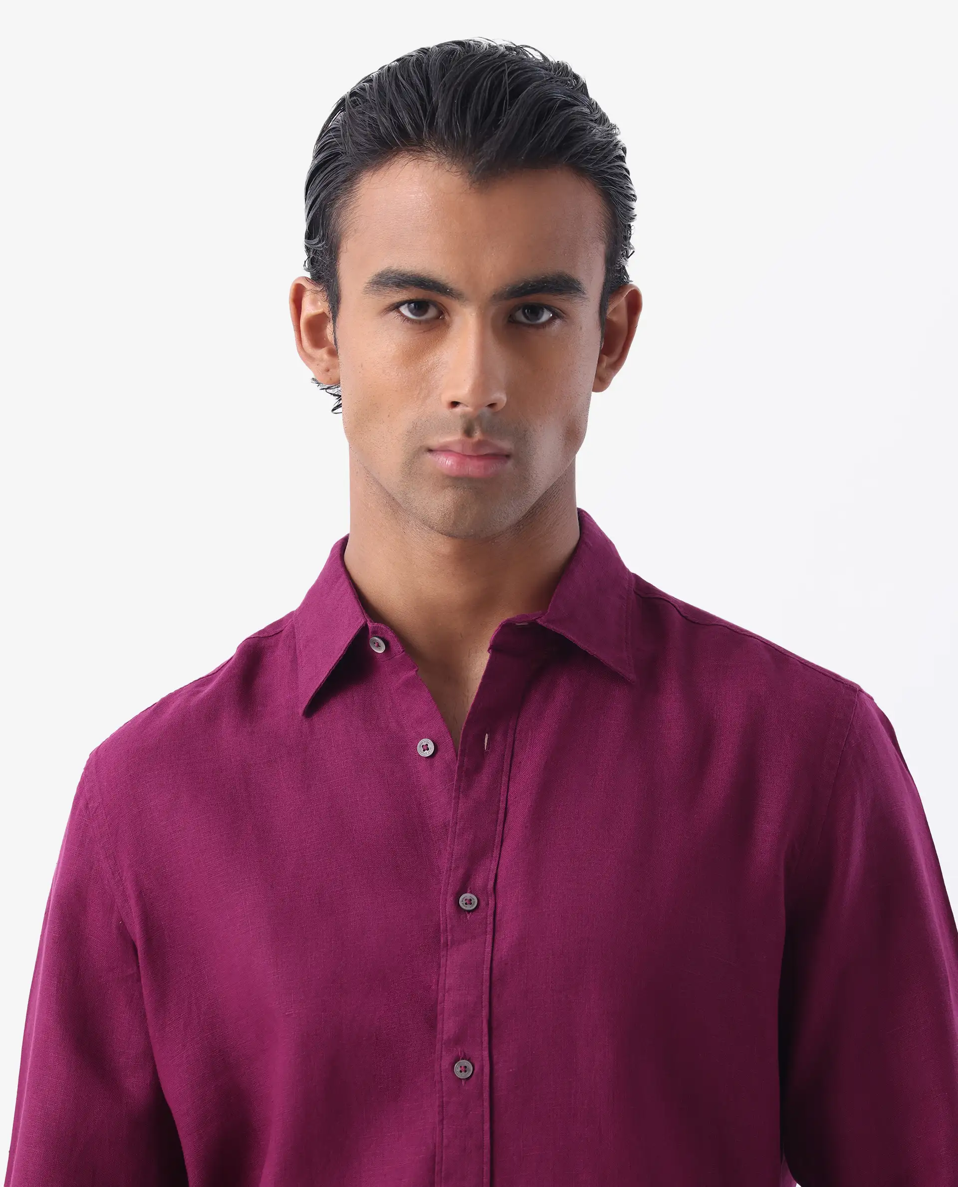 Rare Rabbit Men's Flax Purple 100% Linen Plain Regular Fit Full Sleeve Spread Collar Shirt - Image 7