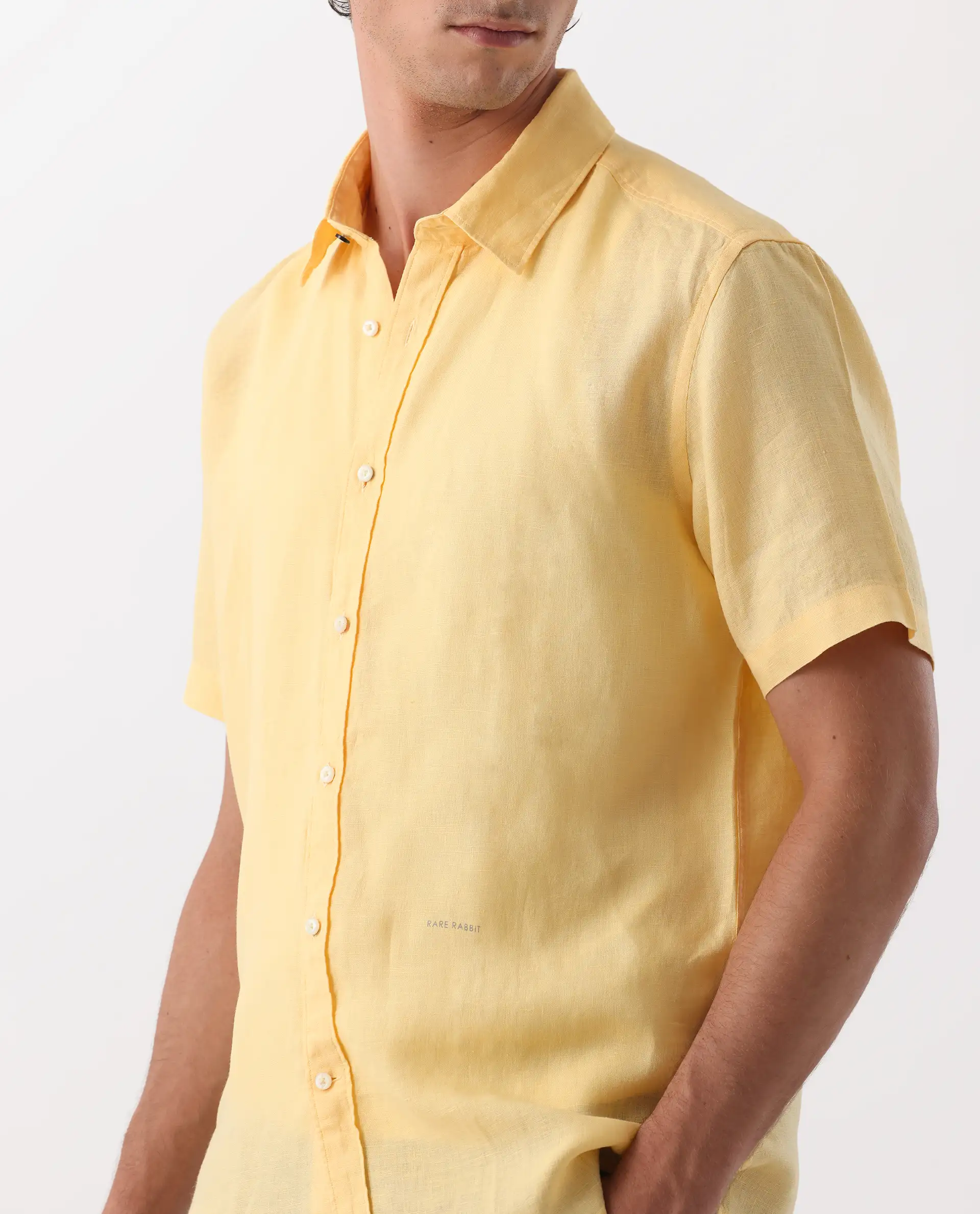 Rare Rabbit Men's Flax Ss Dark Yellow 100% Linen Plain Regular Fit Half Sleeve Collared Shirt - Image 4