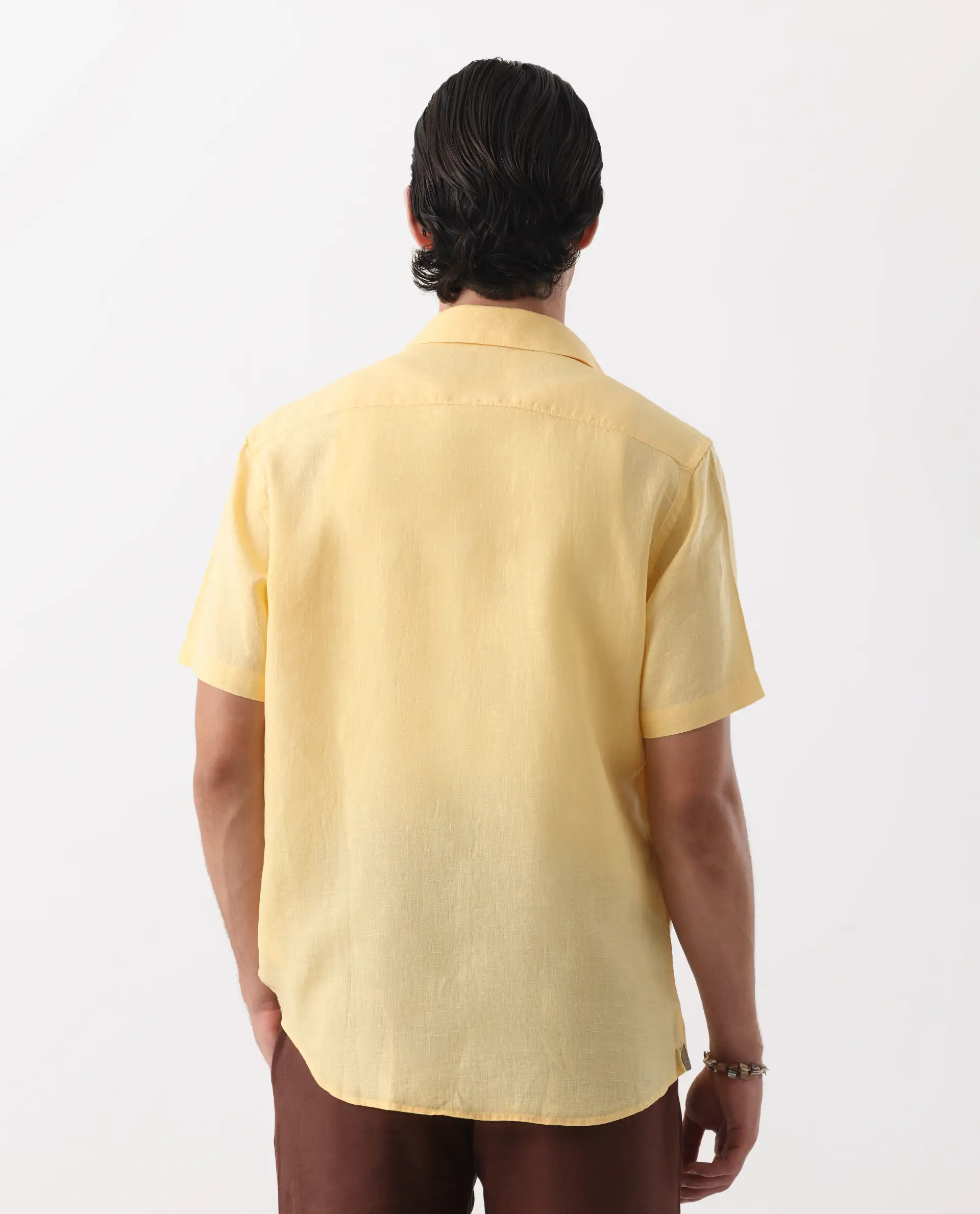 Rare Rabbit Men's Flax Ss Dark Yellow 100% Linen Plain Regular Fit Half Sleeve Collared Shirt - Image 7