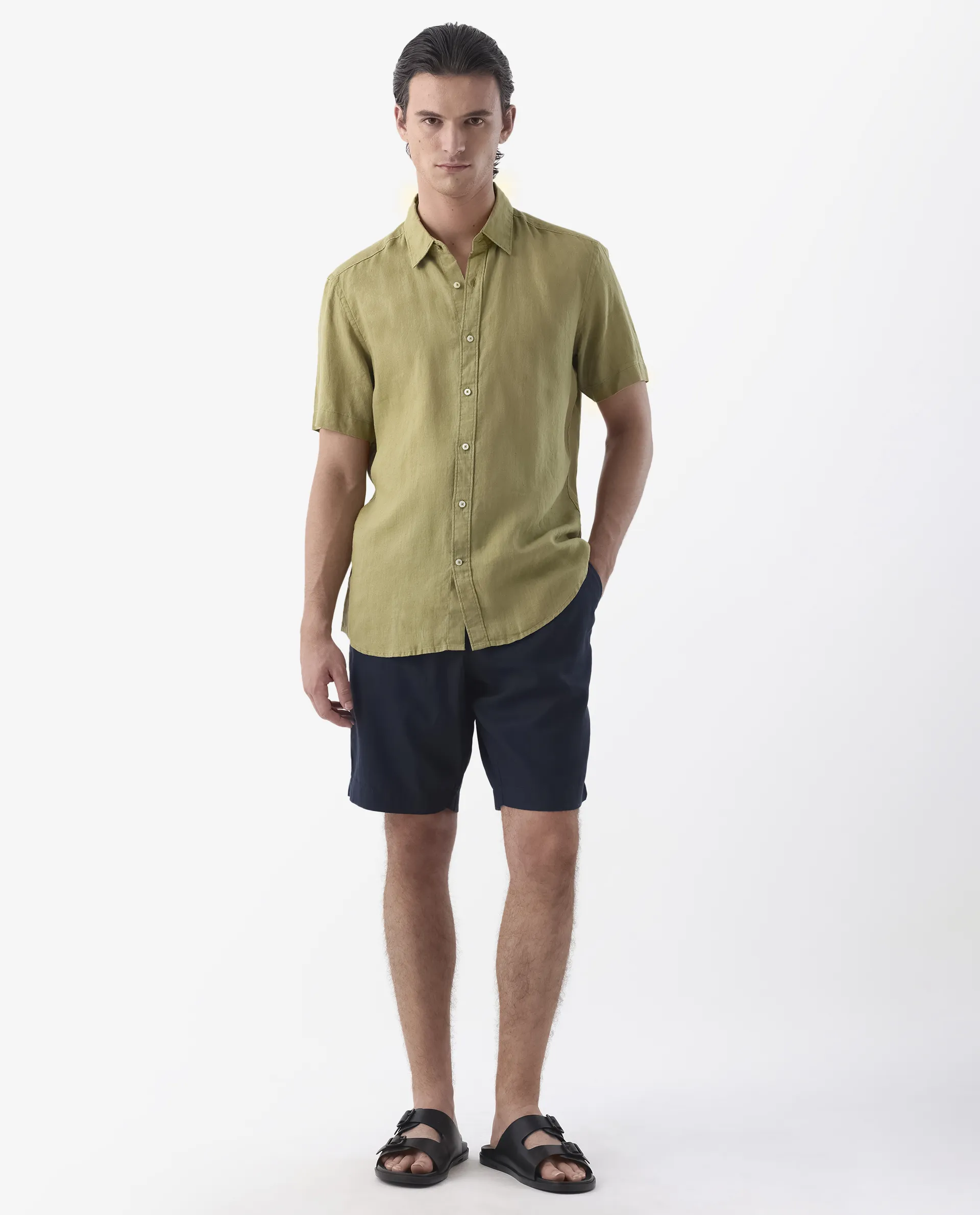 Rare Rabbit Men's Flax Ss Green 100% Linen Plain Regular Fit Half Sleeve Spread Collar Shirt - Image 7