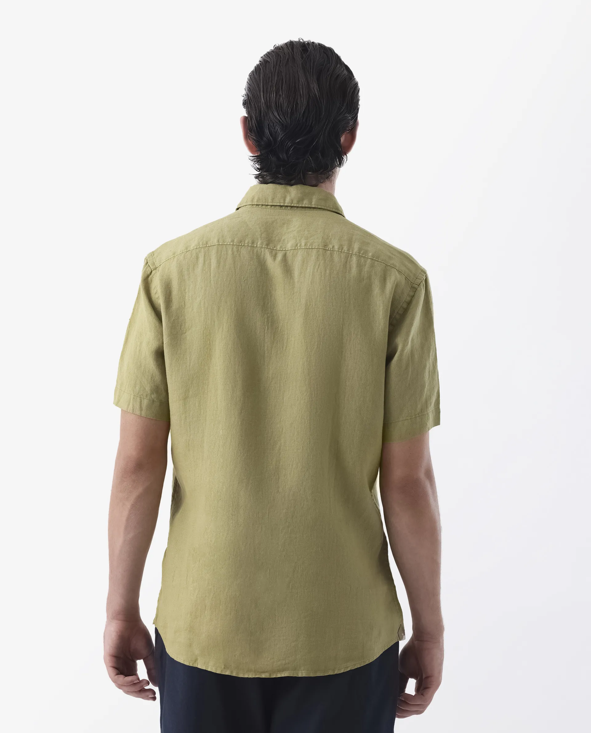 Rare Rabbit Men's Flax Ss Green 100% Linen Plain Regular Fit Half Sleeve Spread Collar Shirt - Image 8