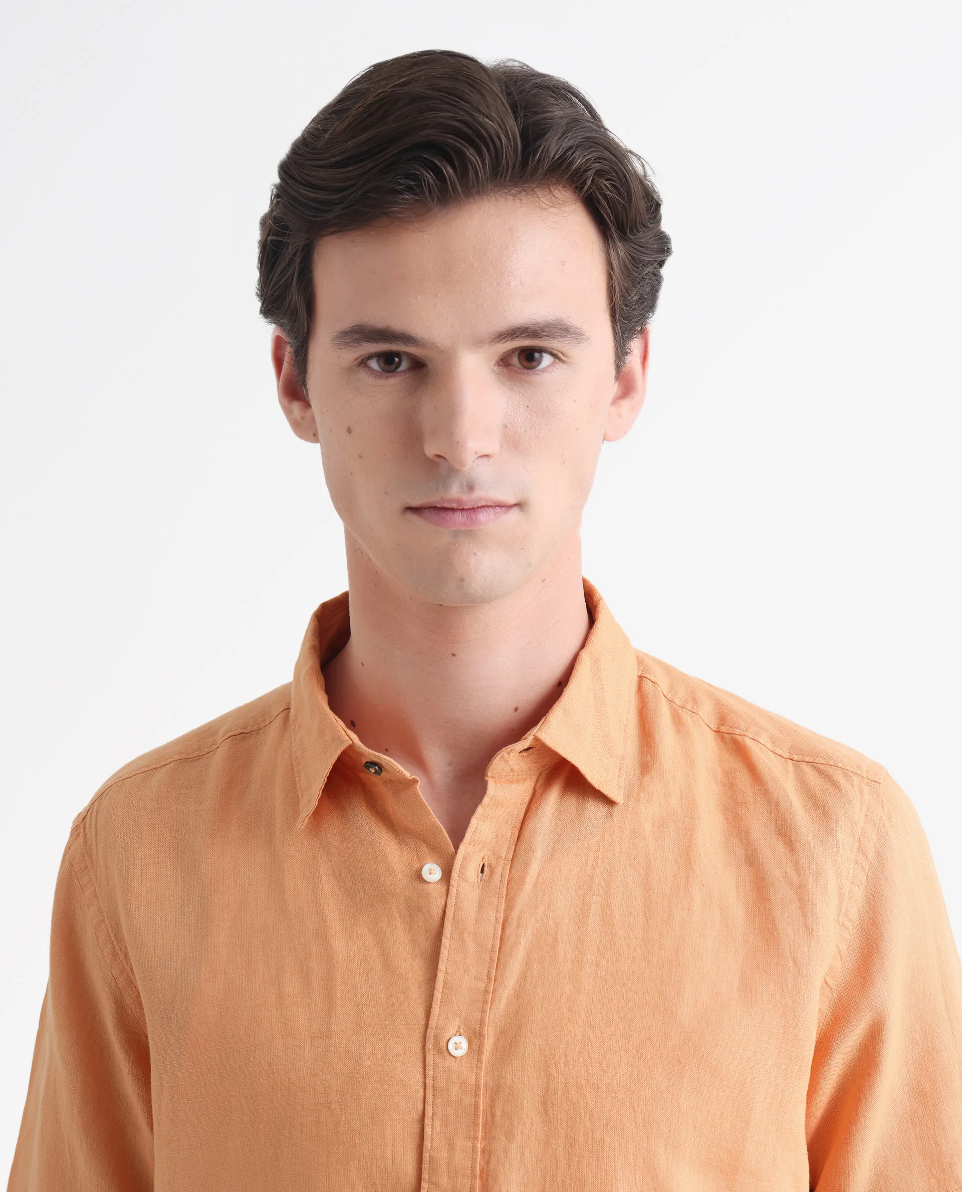 Rare Rabbit Men's Flax Ss Orange 100% Linen Plain Regular Fit Half Sleeve Collared Shirt - Image 7