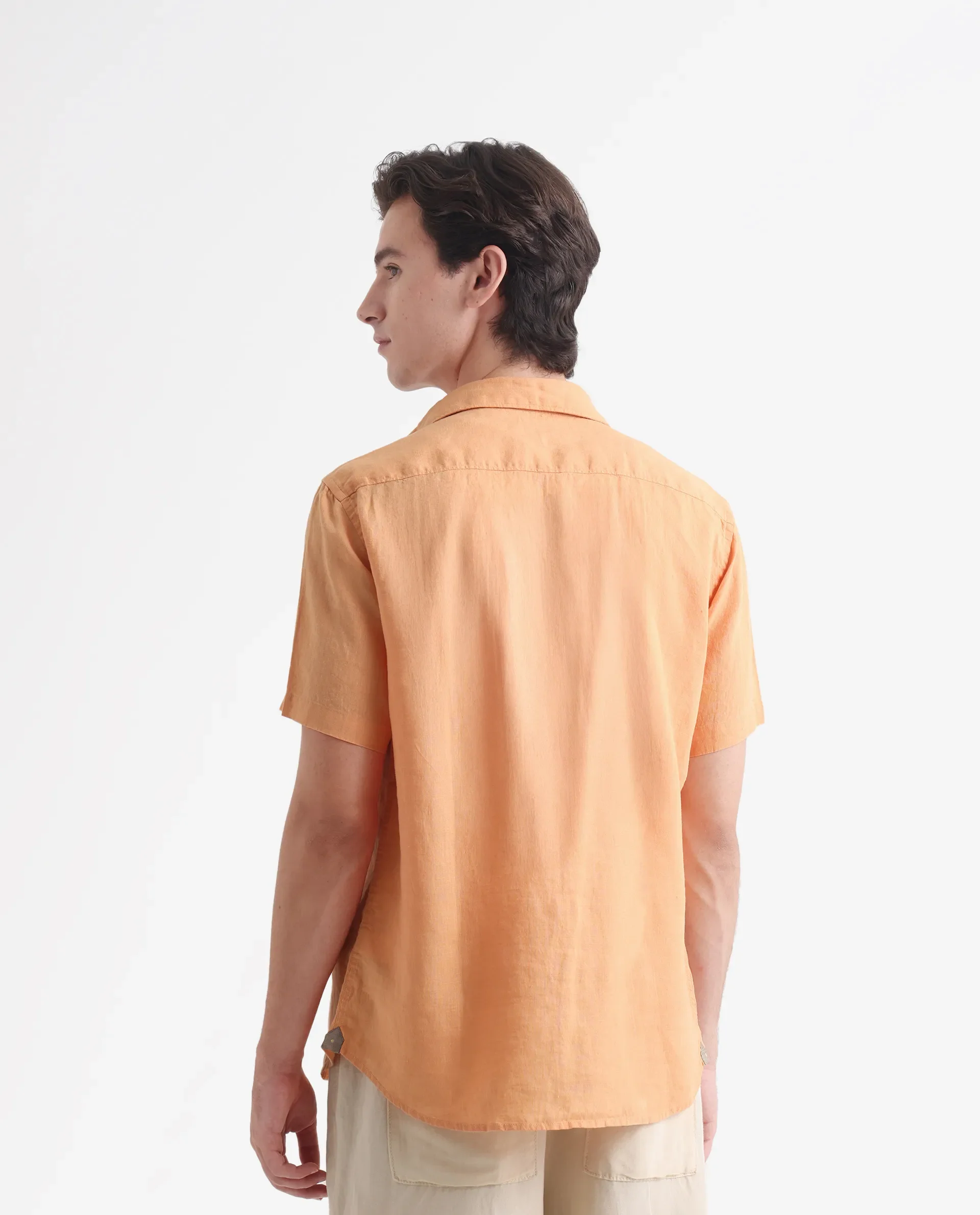 Rare Rabbit Men's Flax Ss Orange 100% Linen Plain Regular Fit Half Sleeve Collared Shirt - Image 8