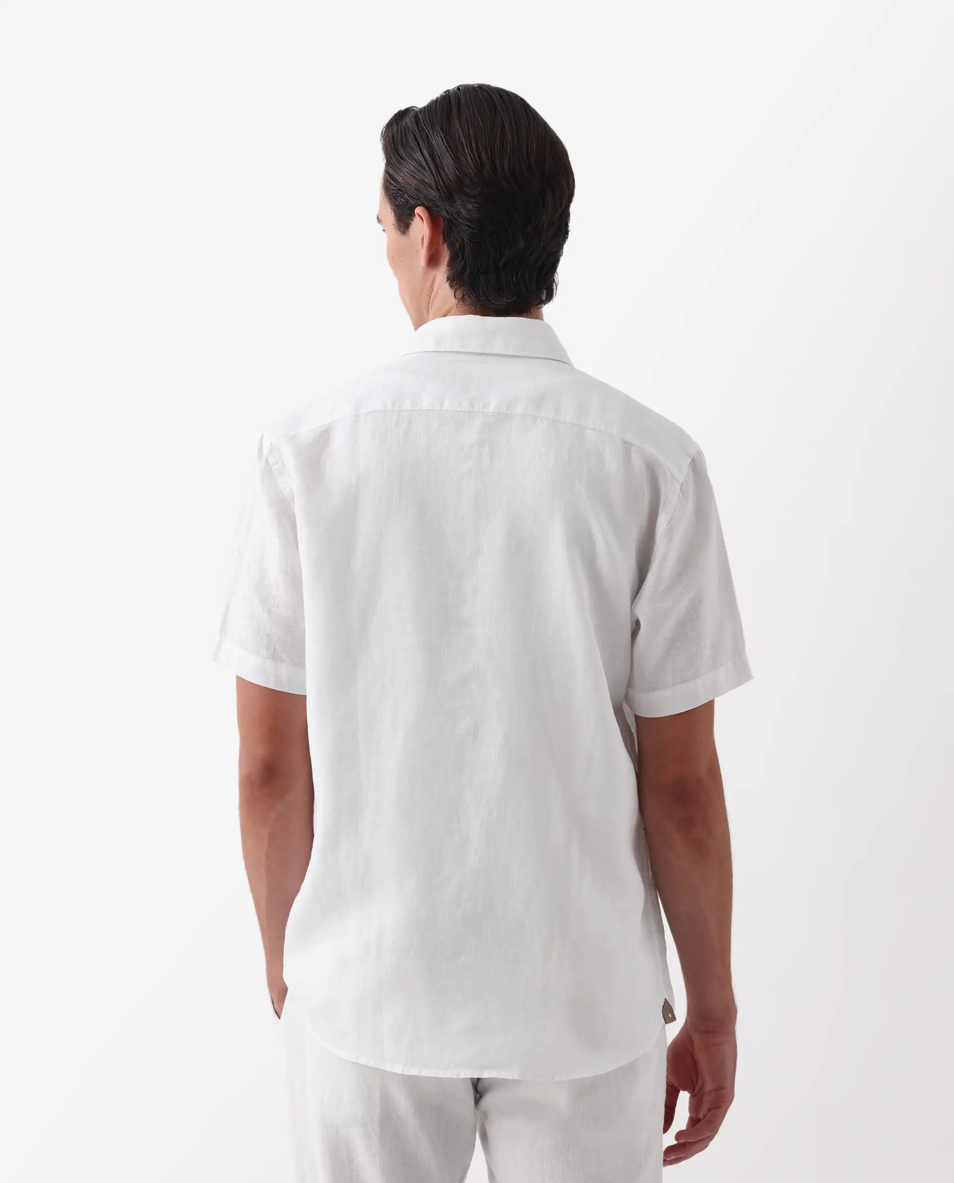 Rare Rabbit Men's Flax Ss White 100% Linen Plain Regular Fit Half Sleeve Spread Collar Shirt - Image 4