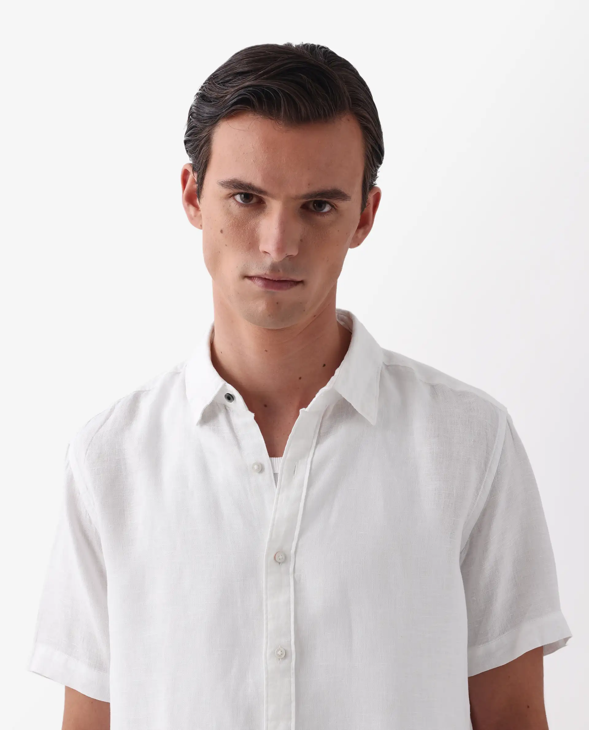 Rare Rabbit Men's Flax Ss White 100% Linen Plain Regular Fit Half Sleeve Spread Collar Shirt - Image 7