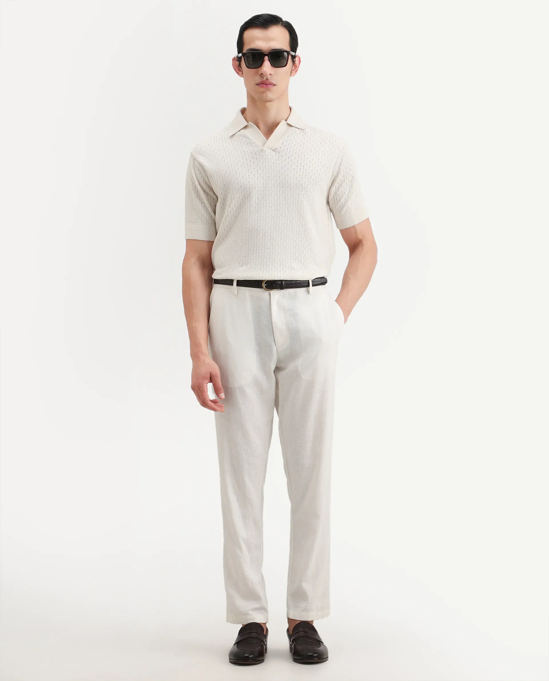Rare Rabbit Men's Flay Off White Cotton Fabric Half Sleeve Jonny Collar Regular Jcaquard Polo - Image 2