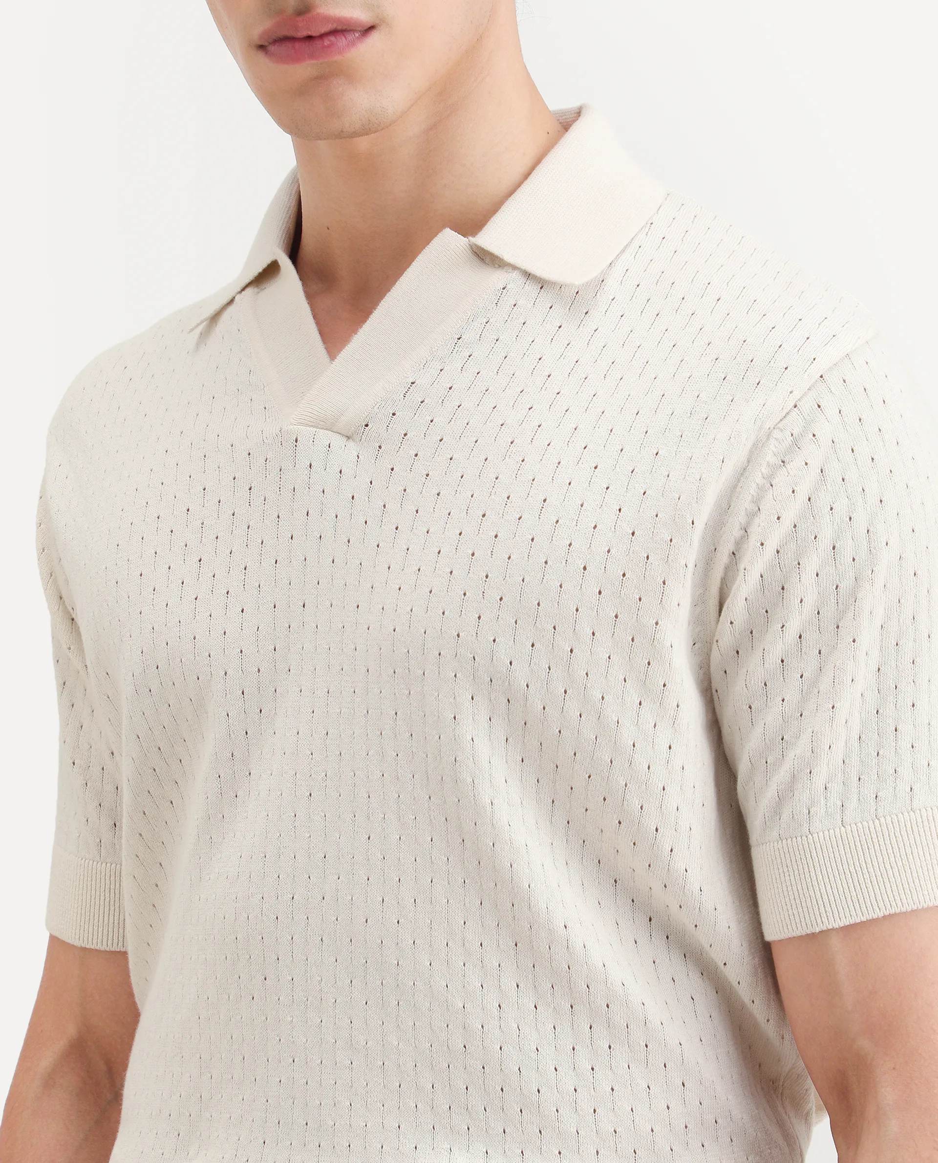 Rare Rabbit Men's Flay Off White Cotton Fabric Half Sleeve Jonny Collar Regular Jcaquard Polo - Image 3