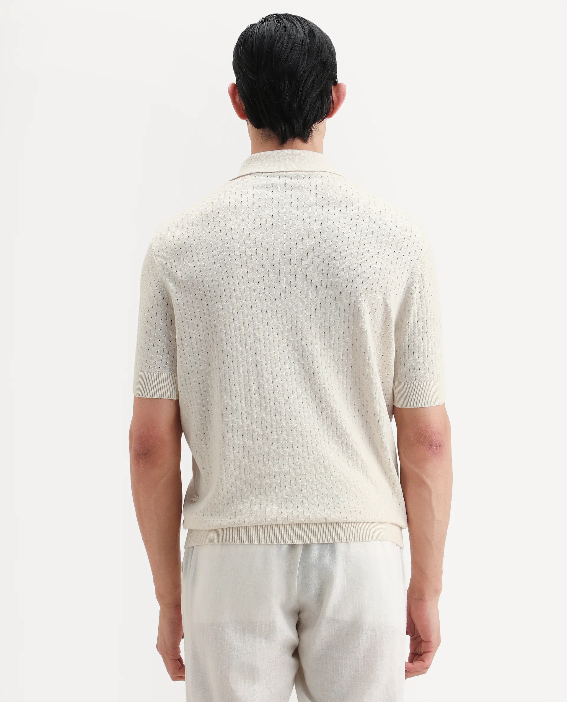 Rare Rabbit Men's Flay Off White Cotton Fabric Half Sleeve Jonny Collar Regular Jcaquard Polo - Image 7