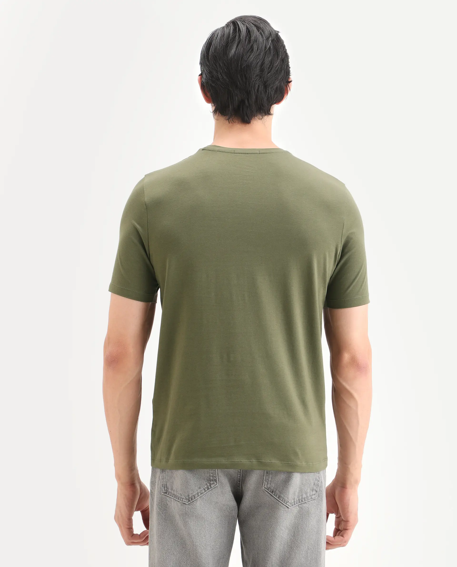 Rare Rabbit Men's Fle Olive Cotton Blend Fabric Half Sleeve Crew Neck Regular Fit Graphic Print T-Shirt - Image 8