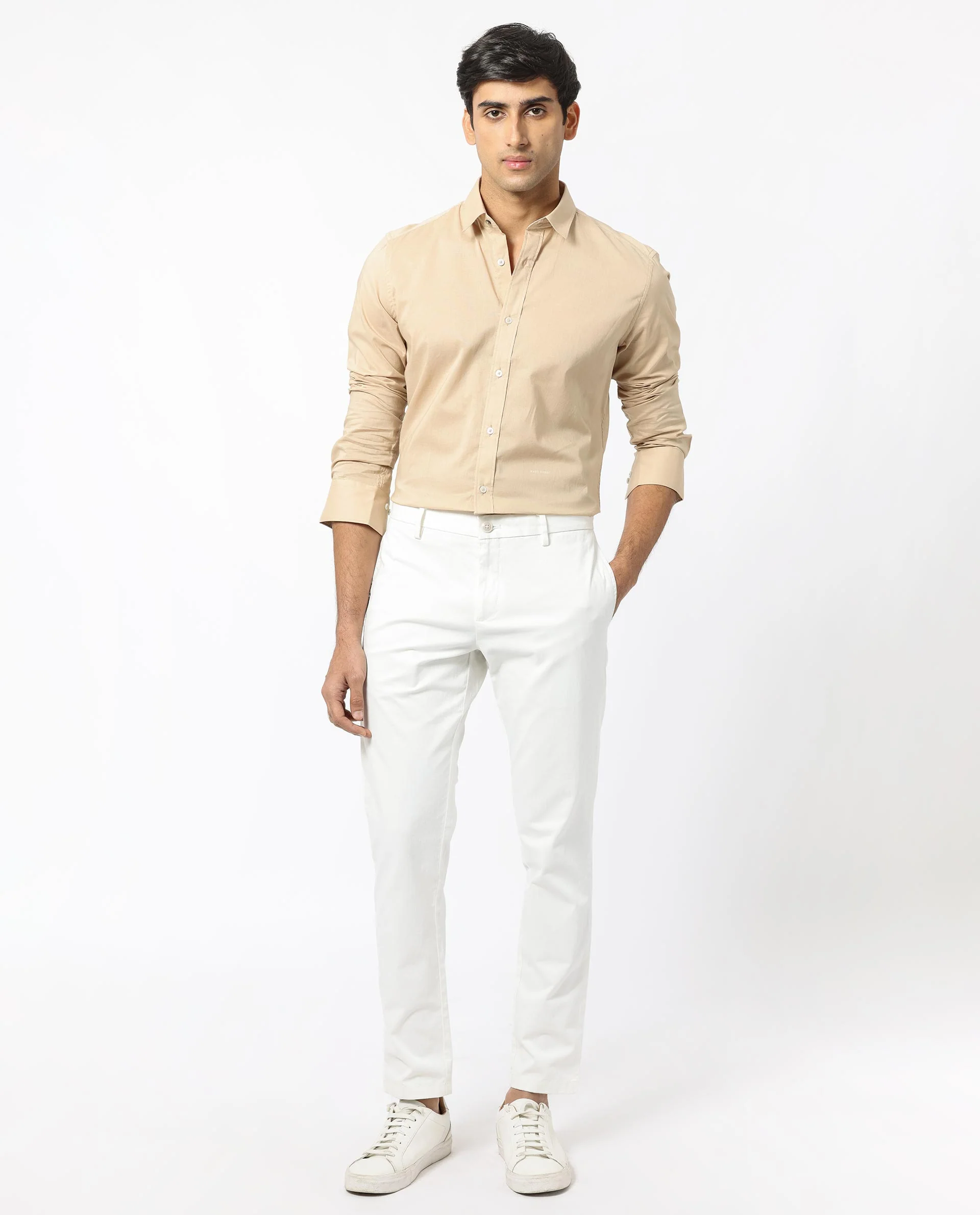 Rare Rabbit Men's Flees Beige Cotton Plain Regular Fit Full Sleeve Collared Shirt - Image 2