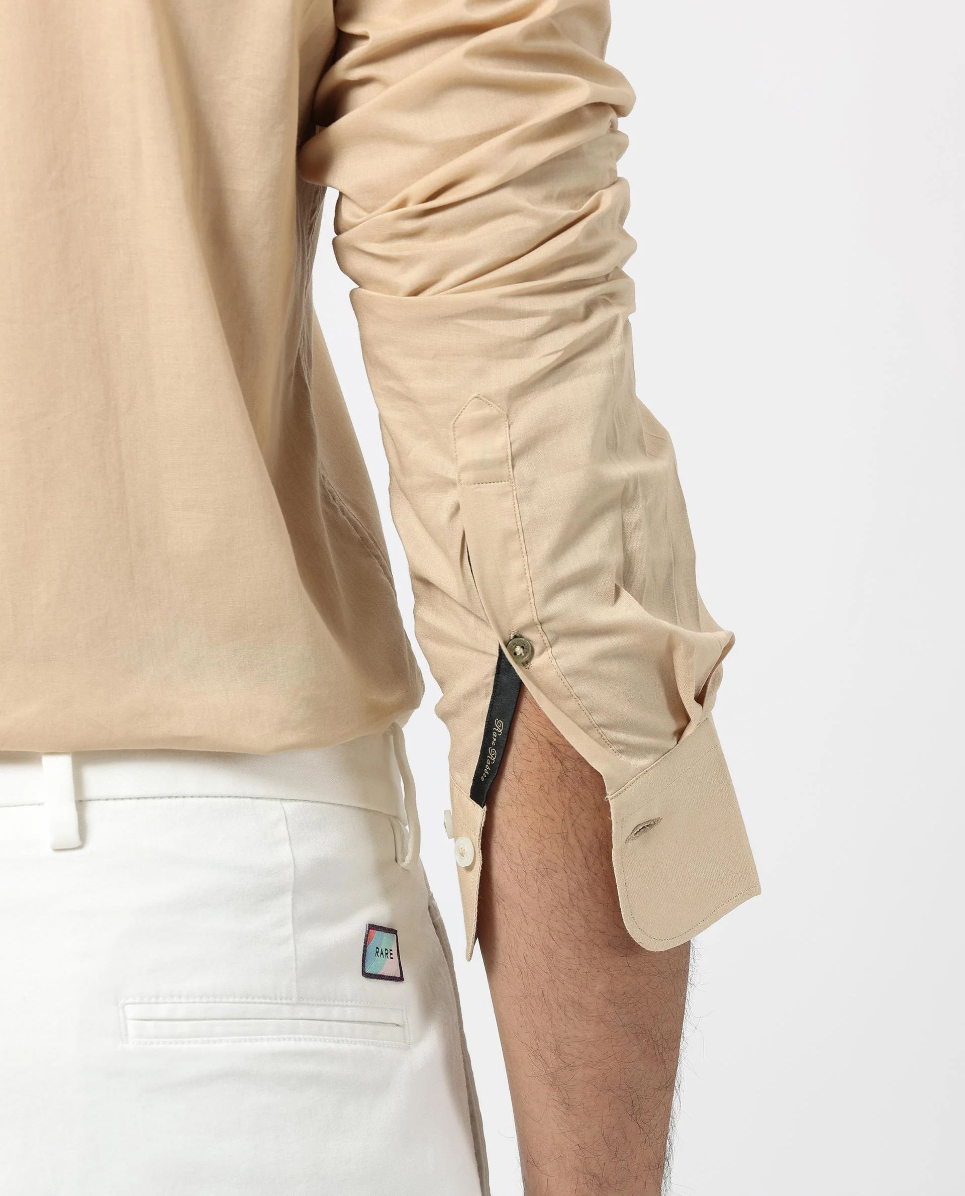 Rare Rabbit Men's Flees Beige Cotton Plain Regular Fit Full Sleeve Collared Shirt - Image 5