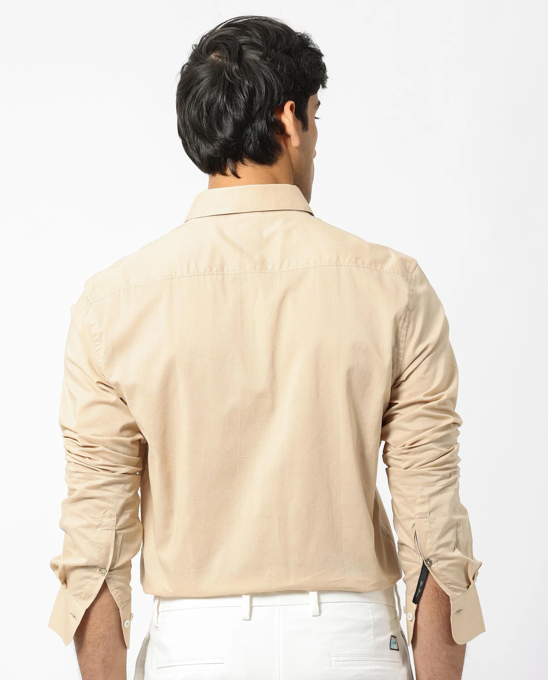 Rare Rabbit Men's Flees Beige Cotton Plain Regular Fit Full Sleeve Collared Shirt - Image 8