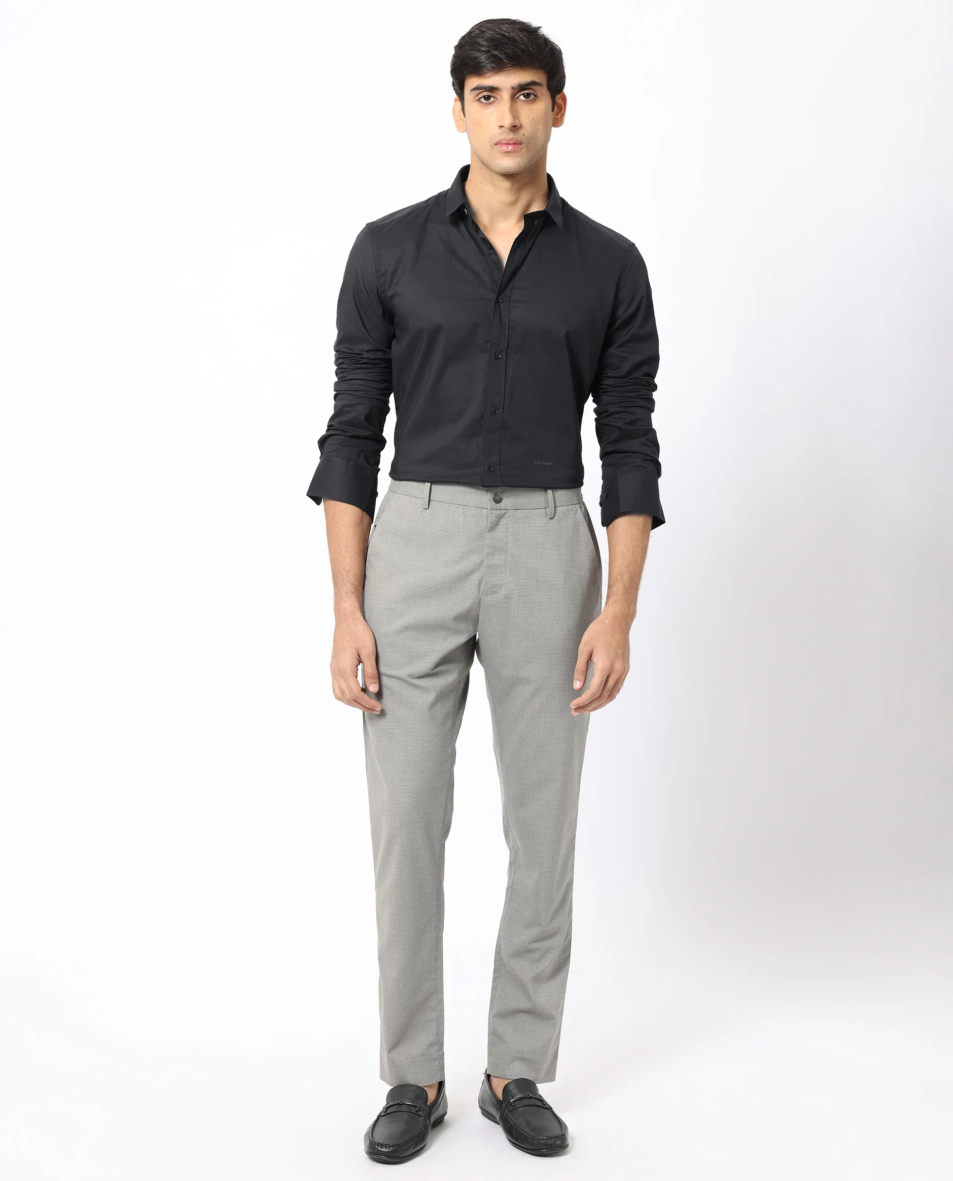 Rare Rabbit Men's Flees Black Cotton Plain Regular Fit Full Sleeve Collared Shirt - Image 2