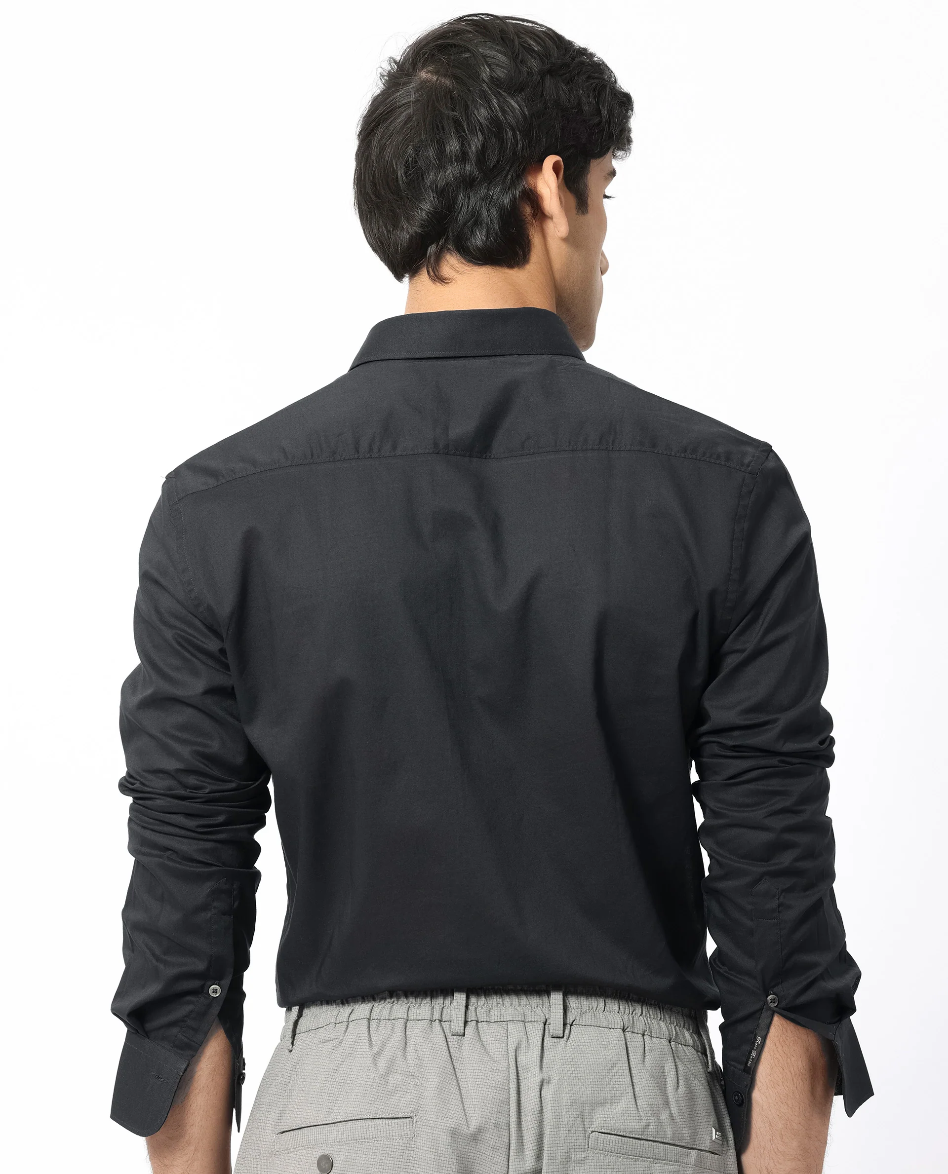 Rare Rabbit Men's Flees Black Cotton Plain Regular Fit Full Sleeve Collared Shirt - Image 8