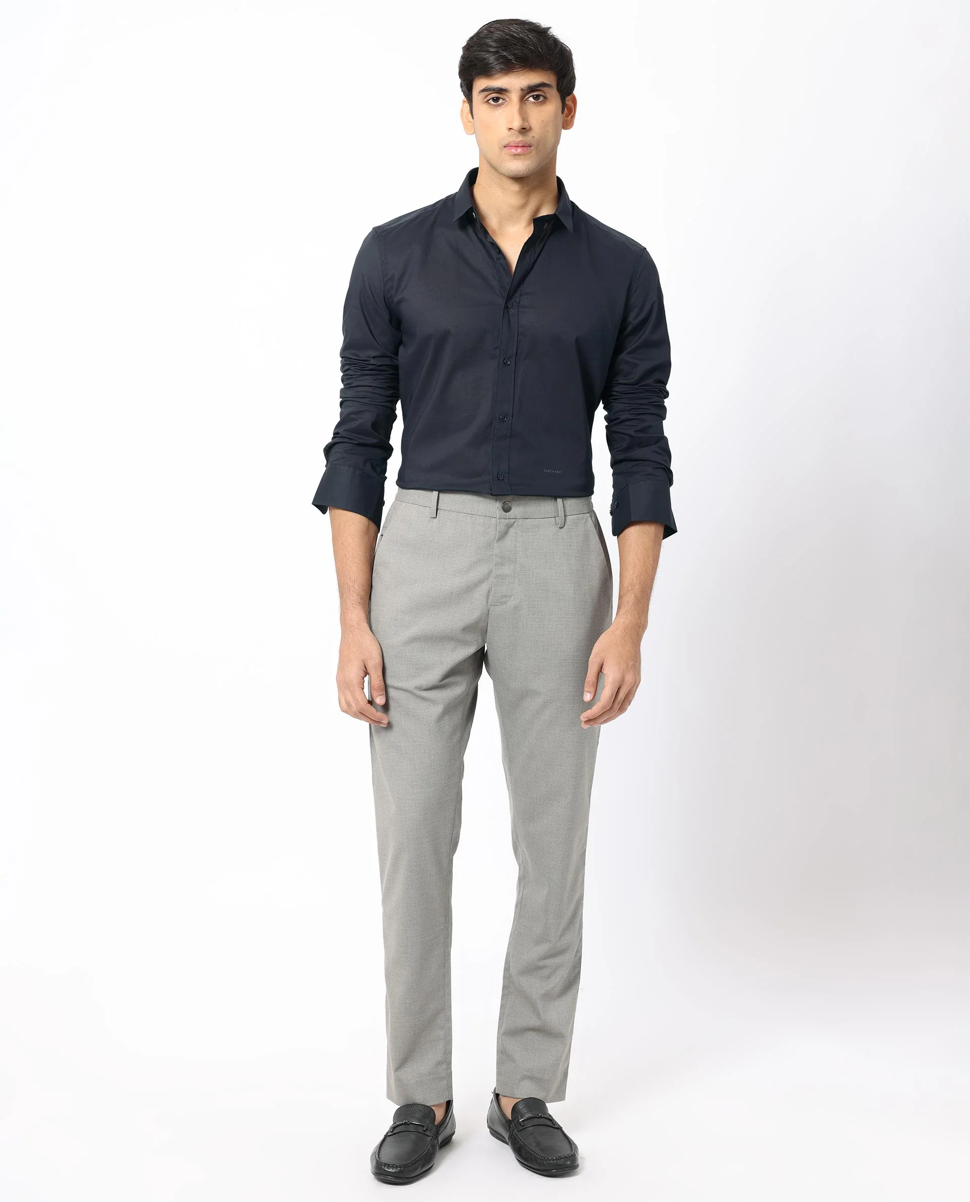 Rare Rabbit Men's Flees Dark Navy Cotton Plain Regular Fit Full Sleeve Collared Shirt - Image 3