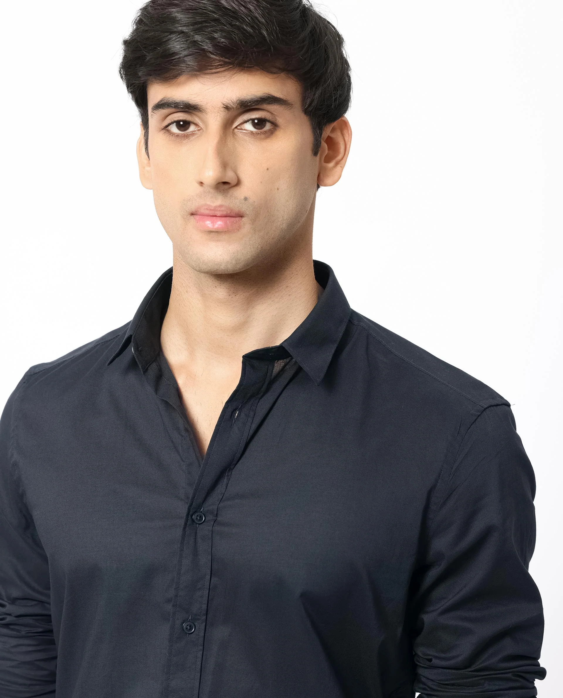 Rare Rabbit Men's Flees Dark Navy Cotton Plain Regular Fit Full Sleeve Collared Shirt - Image 5