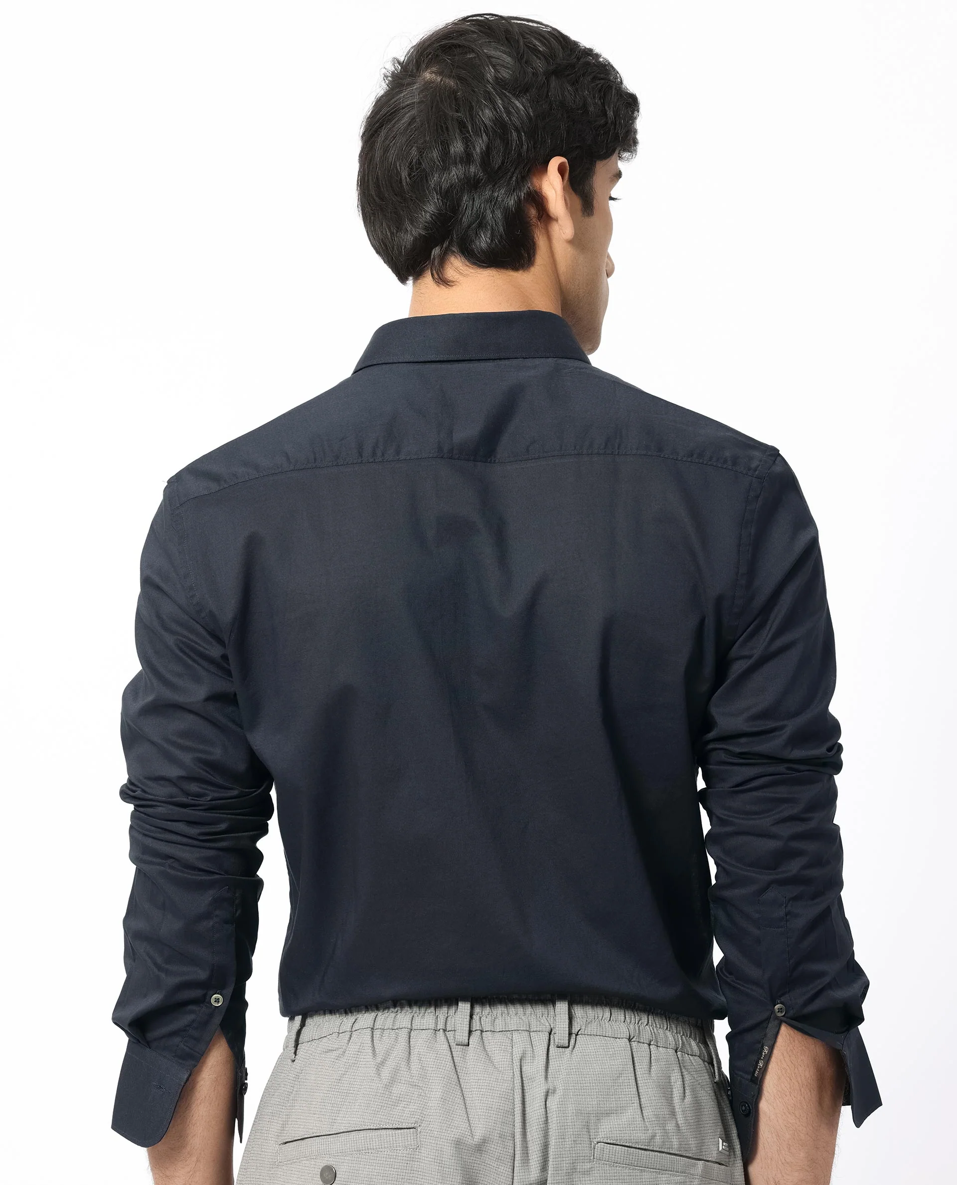 Rare Rabbit Men's Flees Dark Navy Cotton Plain Regular Fit Full Sleeve Collared Shirt - Image 8