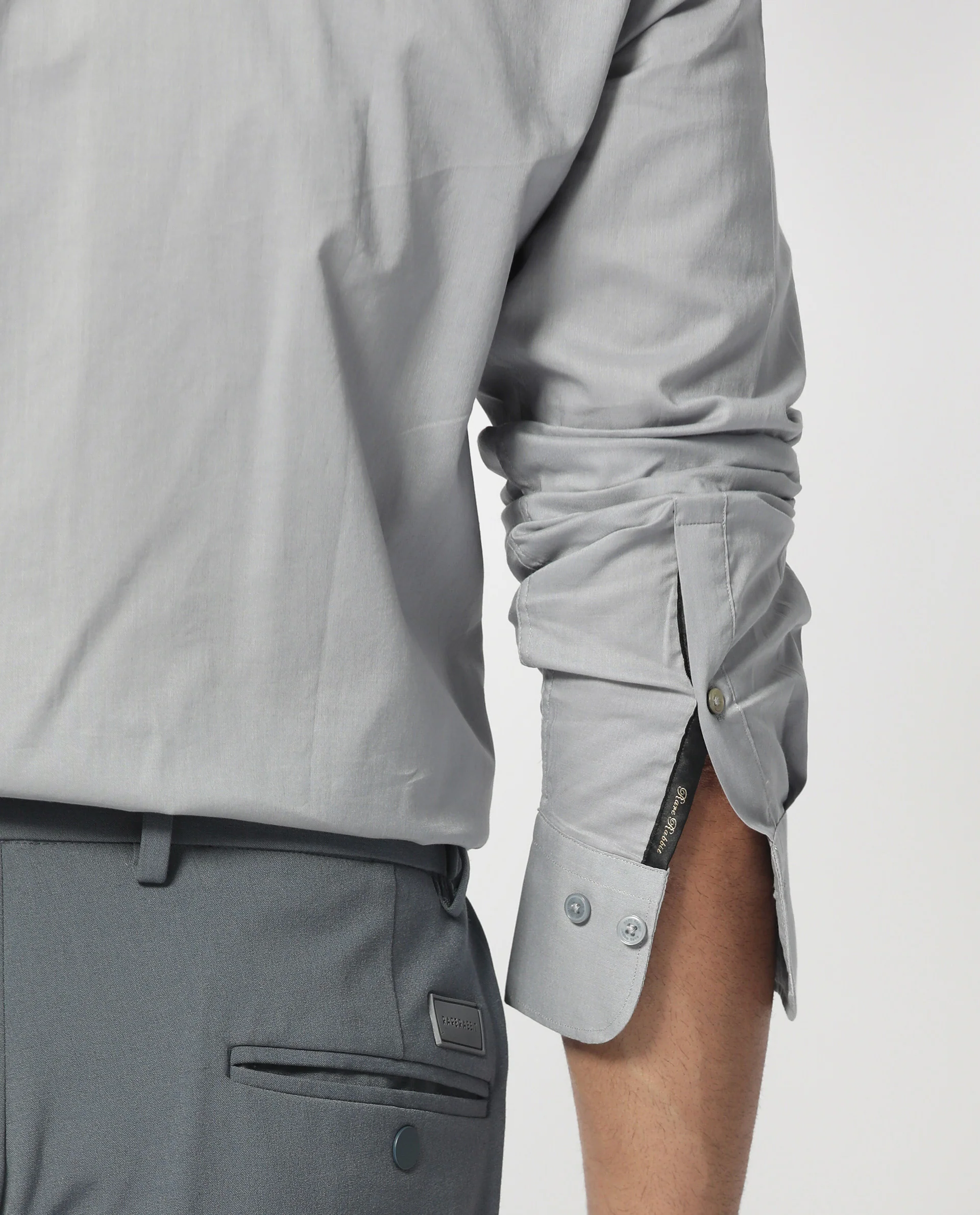 Rare Rabbit Men's Flees Grey Cotton Plain Regular Fit Full Sleeve Collared Shirt - Image 5