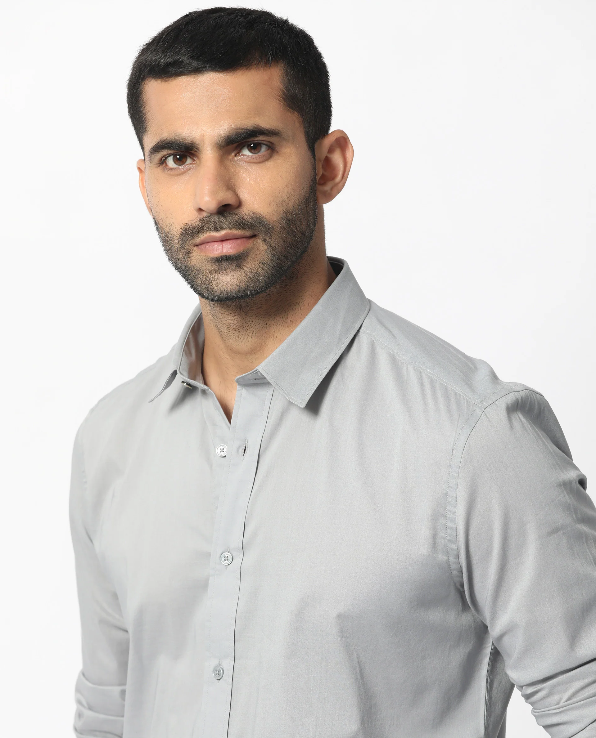Rare Rabbit Men's Flees Grey Cotton Plain Regular Fit Full Sleeve Collared Shirt - Image 6