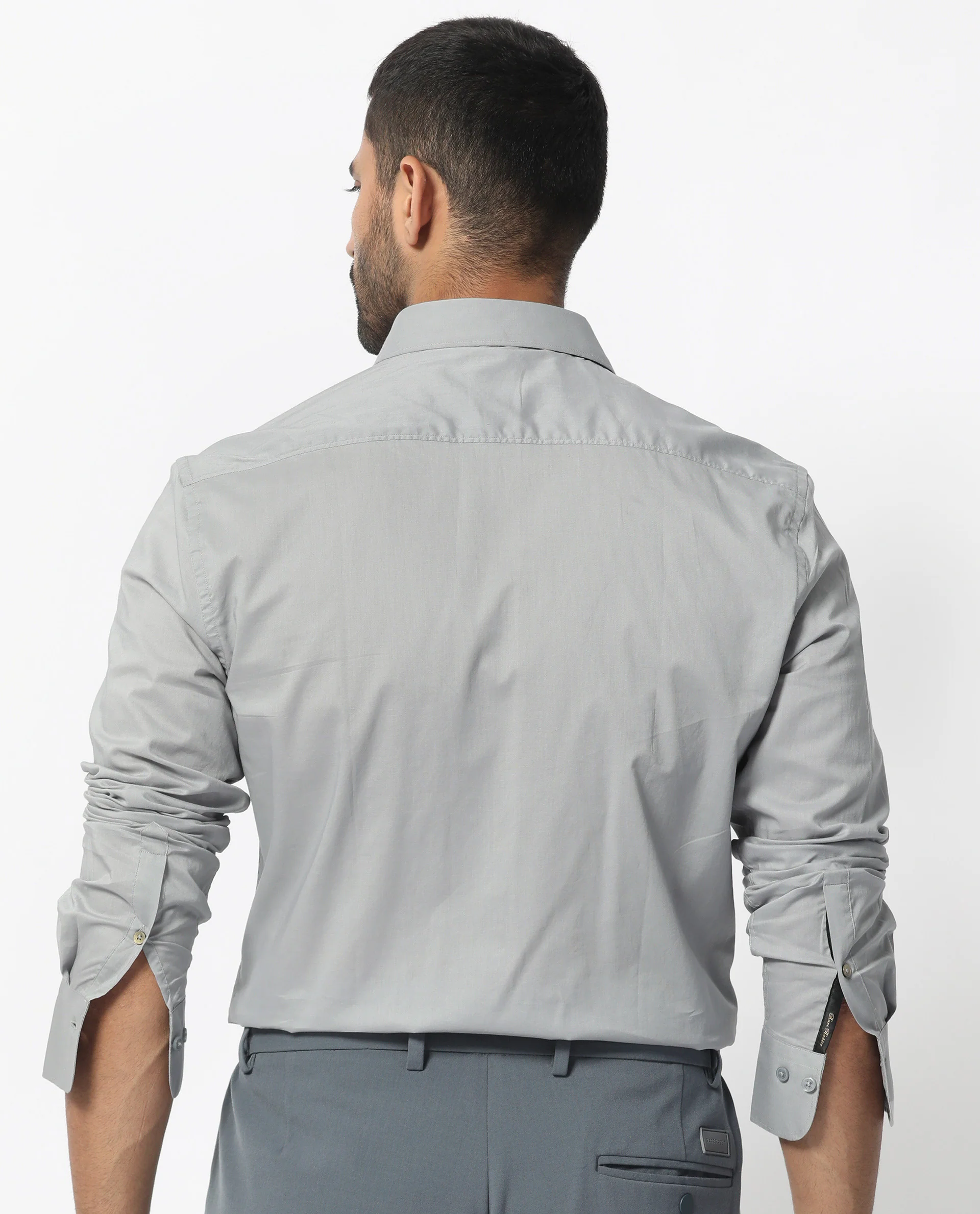 Rare Rabbit Men's Flees Grey Cotton Plain Regular Fit Full Sleeve Collared Shirt - Image 8