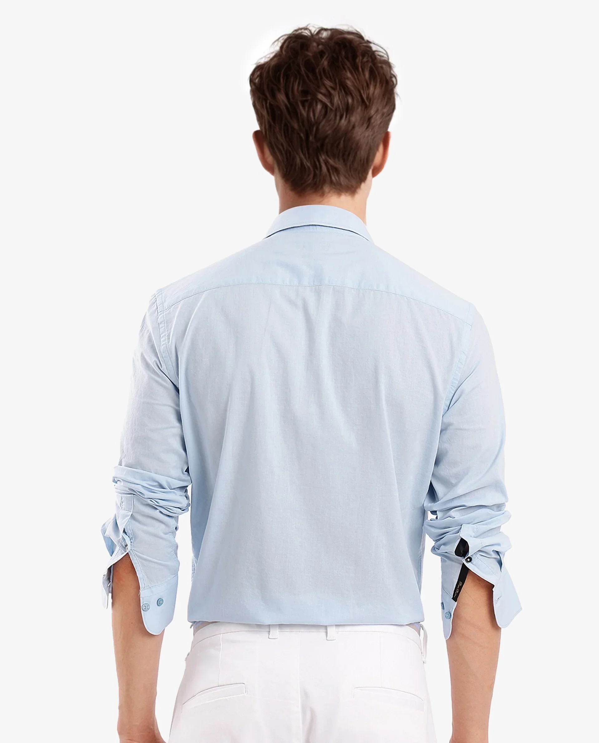 Rare Rabbit Men's Flees Light Blue Cotton Plain Regular Fit Full Sleeve Collared Shirt - Image 4