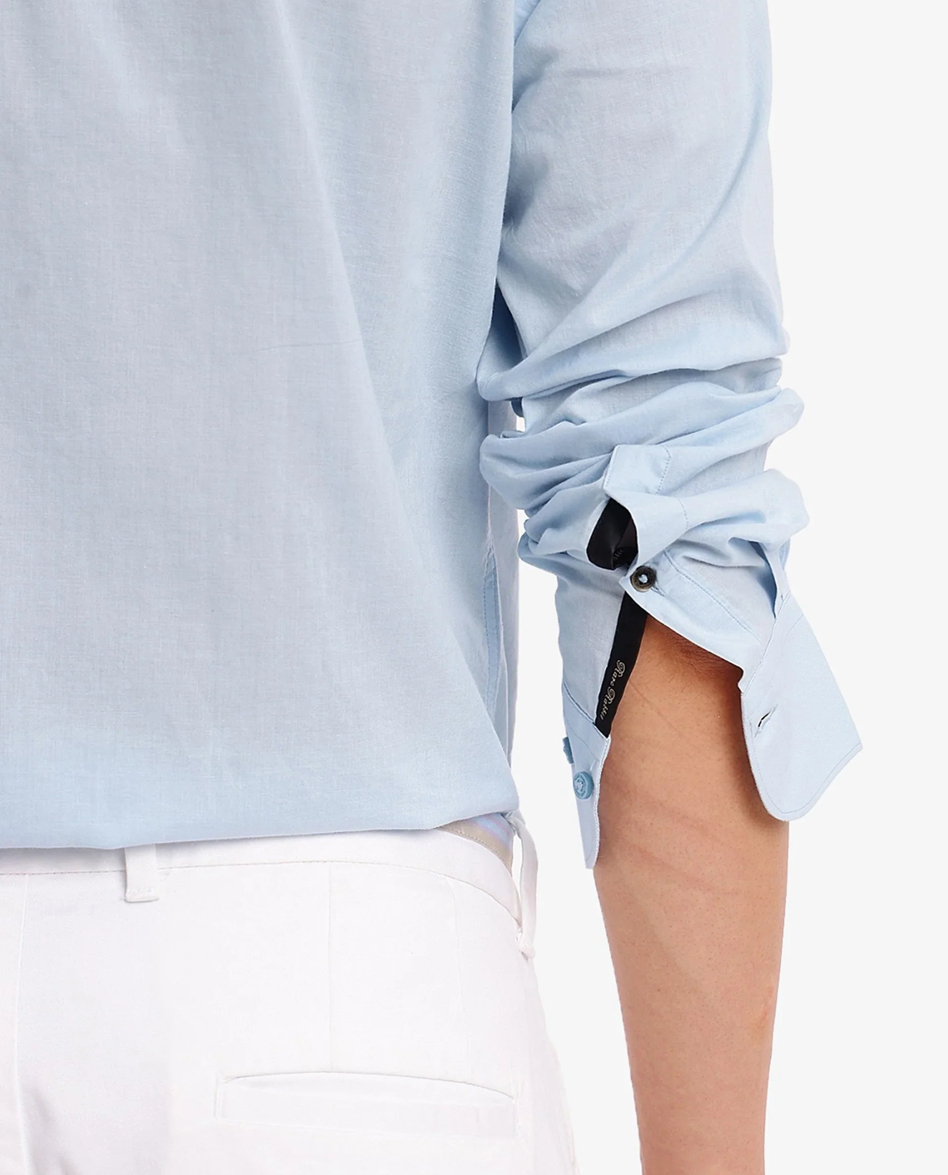 Rare Rabbit Men's Flees Light Blue Cotton Plain Regular Fit Full Sleeve Collared Shirt - Image 6