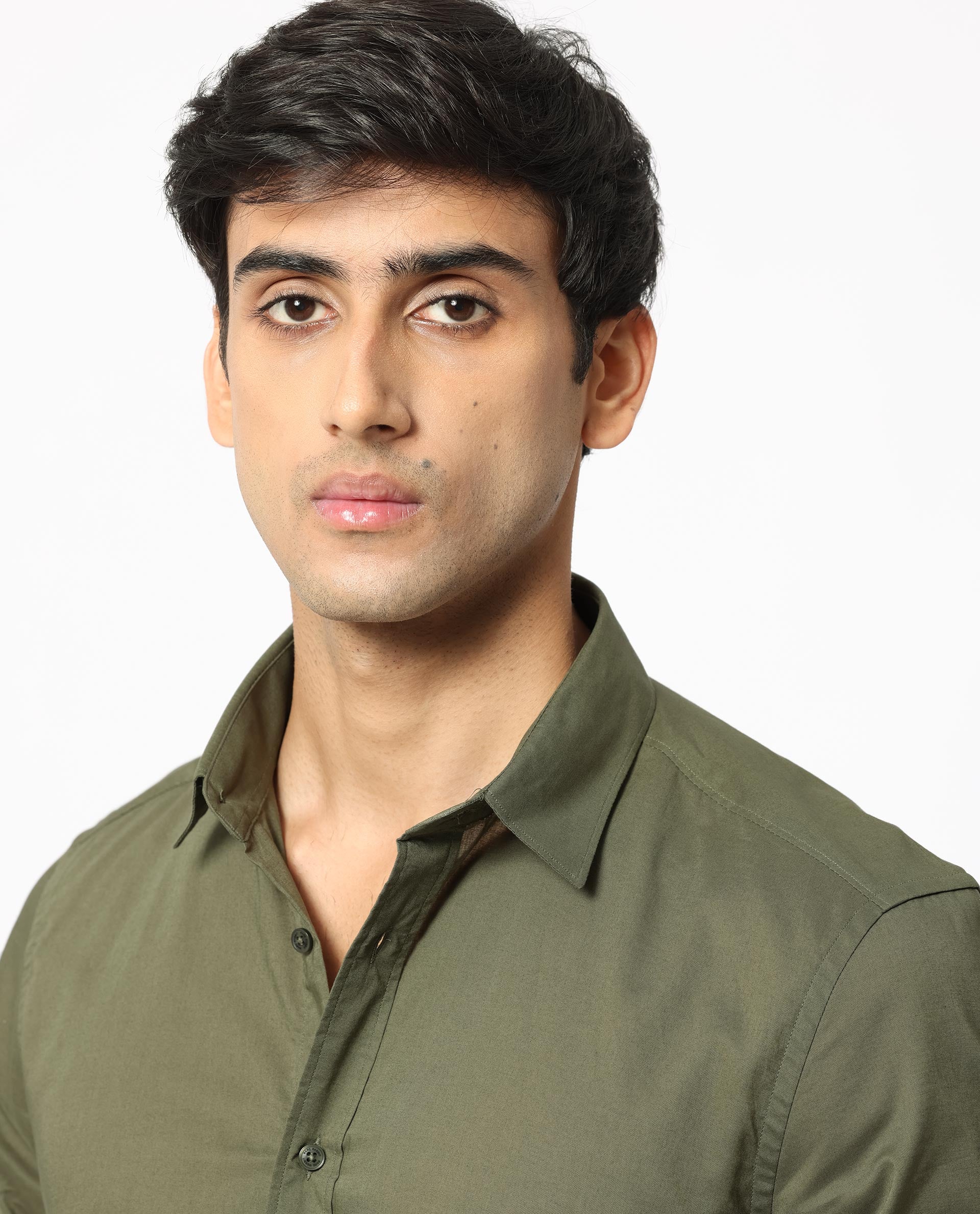 Rare Rabbit Men's Flees Olive Cotton Plain Regular Fit Full Sleeve Collared Shirt - Image 8