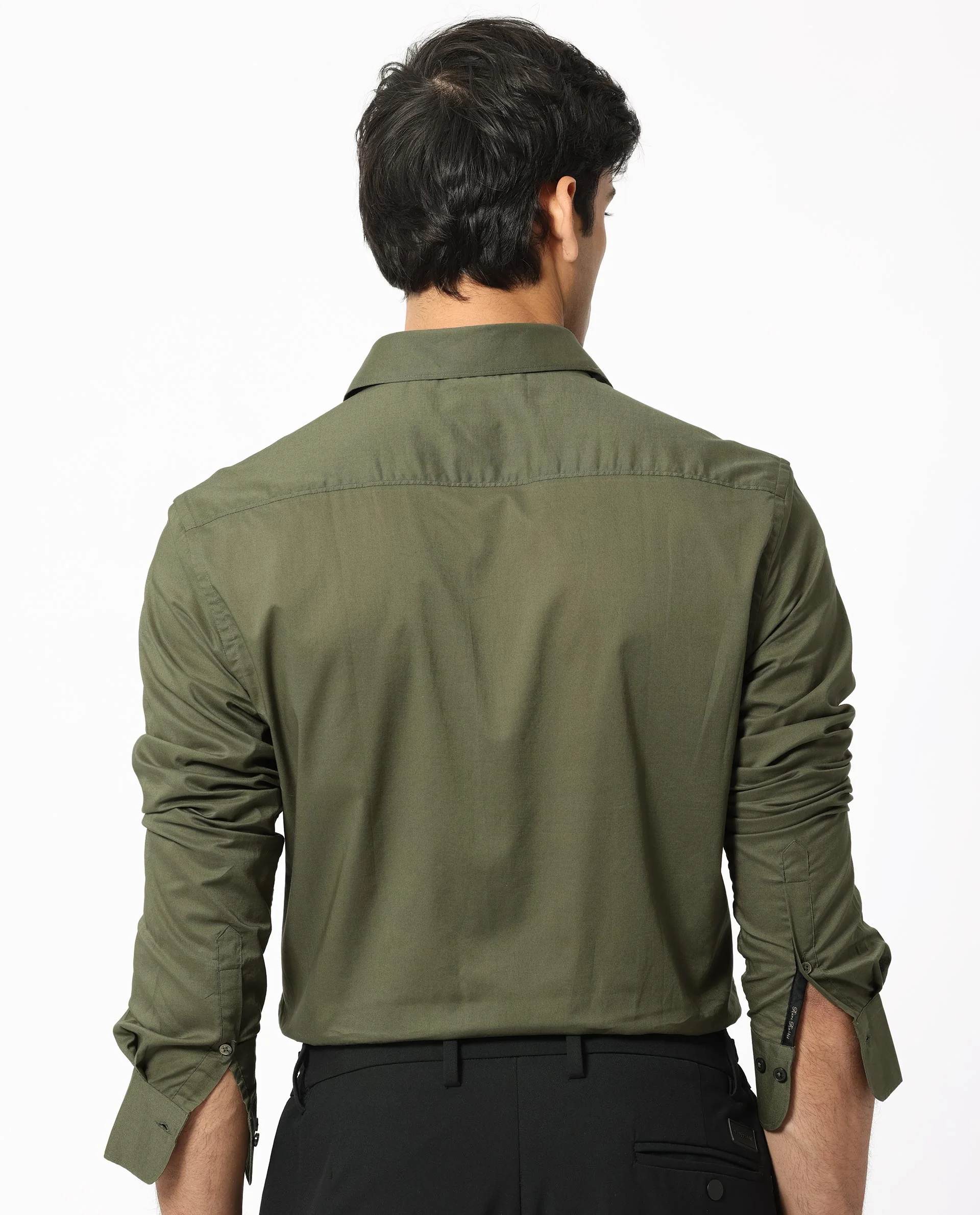 Rare Rabbit Men's Flees Olive Cotton Plain Regular Fit Full Sleeve Collared Shirt - Image 9