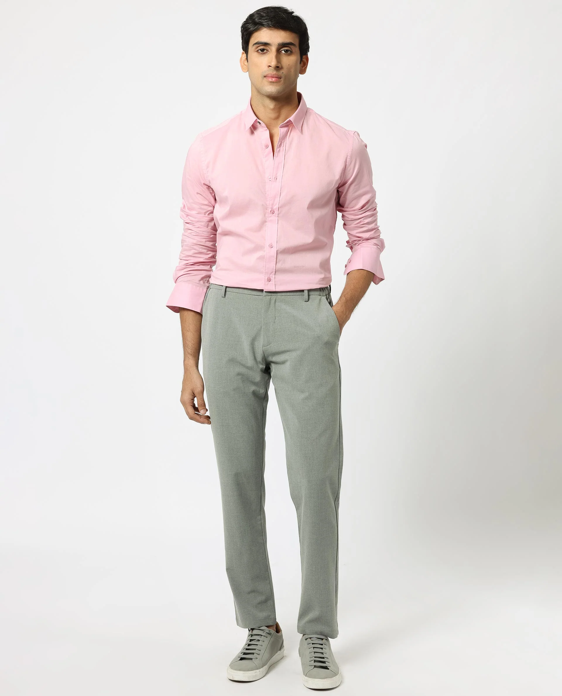 Rare Rabbit Men's Flees Pink Cotton Plain Regular Fit Full Sleeve Collared Shirt - Image 2