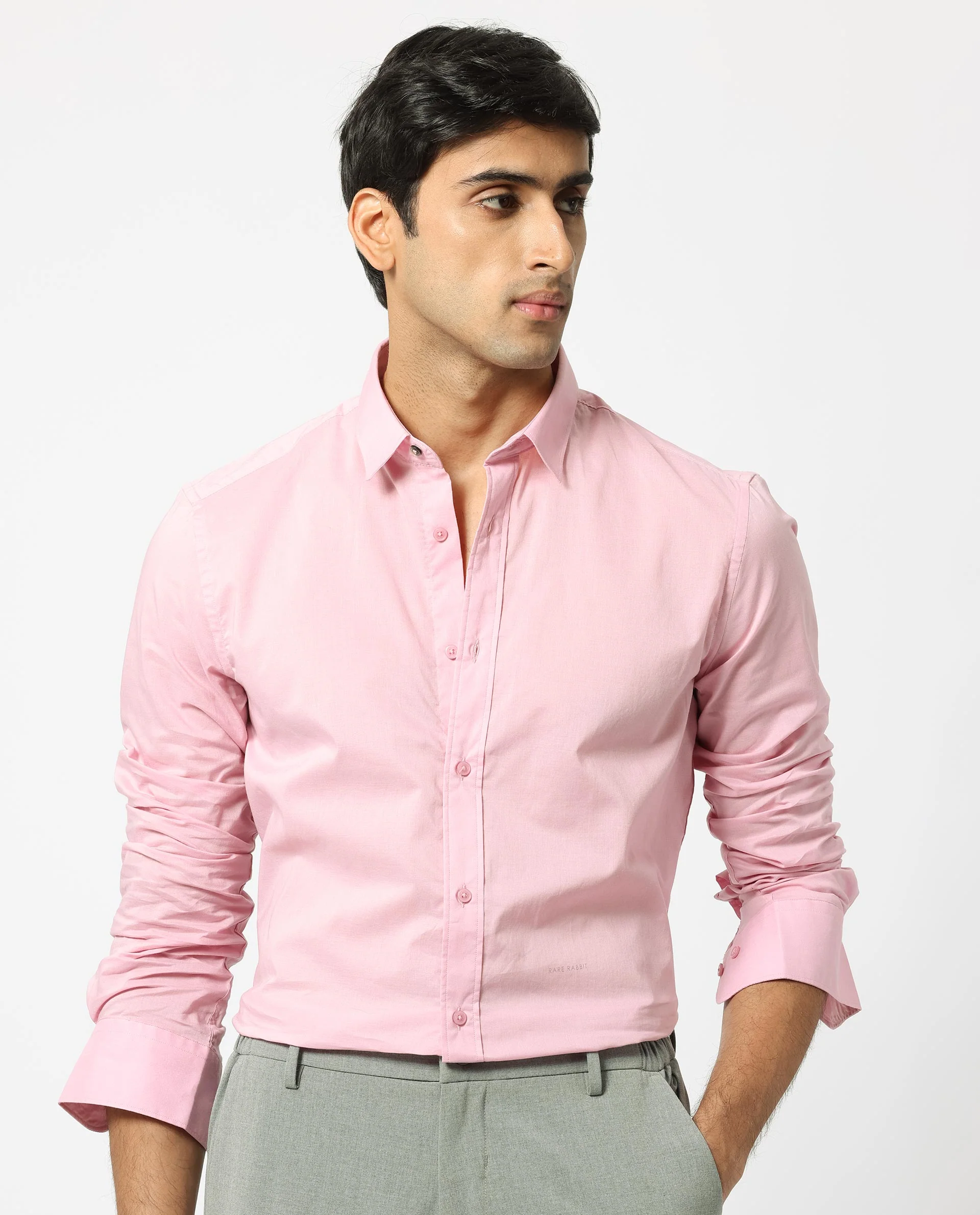 Rare Rabbit Men's Flees Pink Cotton Plain Regular Fit Full Sleeve Collared Shirt - Image 3