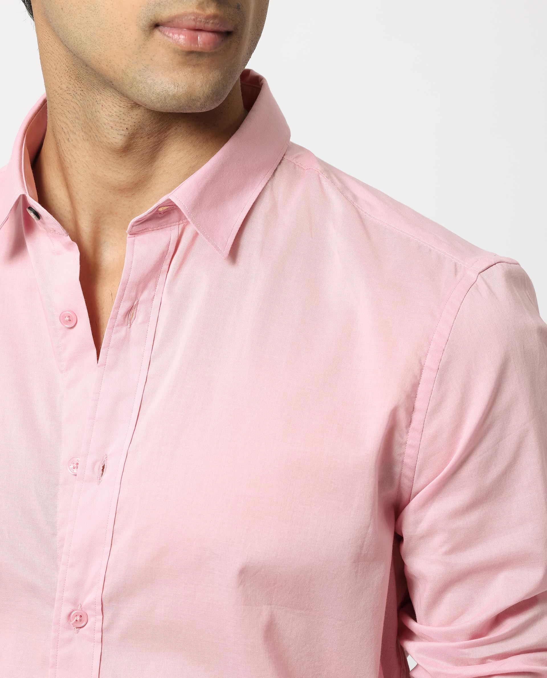 Rare Rabbit Men's Flees Pink Cotton Plain Regular Fit Full Sleeve Collared Shirt - Image 4