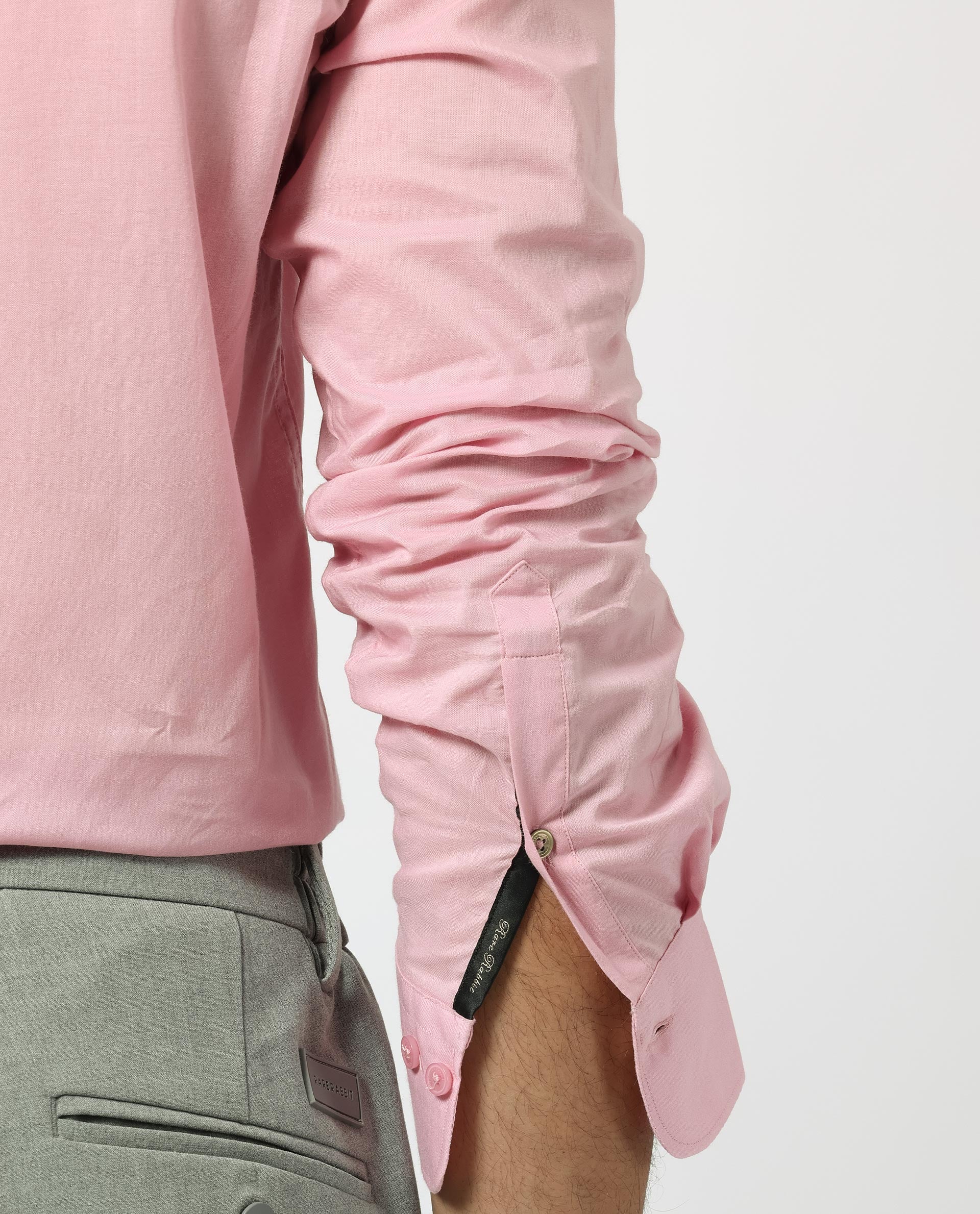 Rare Rabbit Men's Flees Pink Cotton Plain Regular Fit Full Sleeve Collared Shirt - Image 5