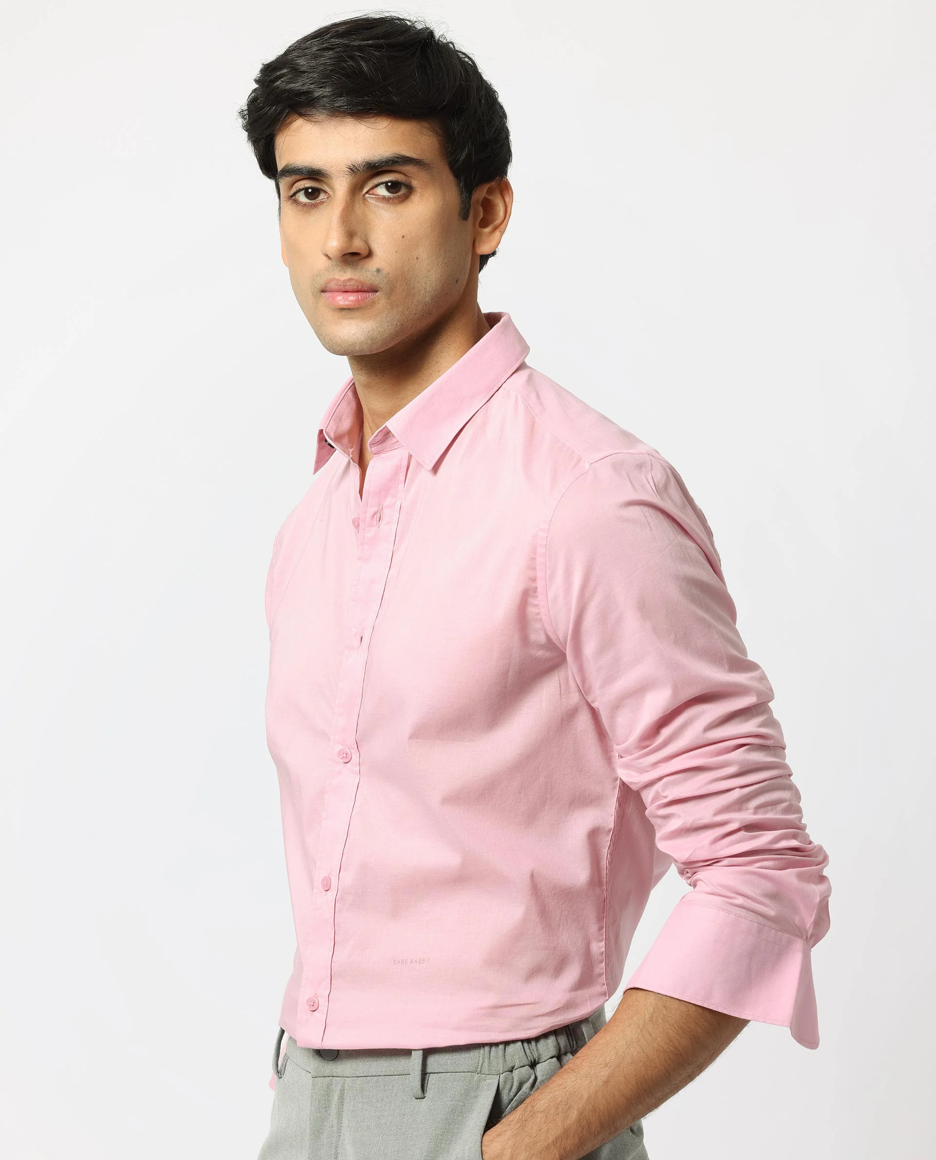 Rare Rabbit Men's Flees Pink Cotton Plain Regular Fit Full Sleeve Collared Shirt - Image 6