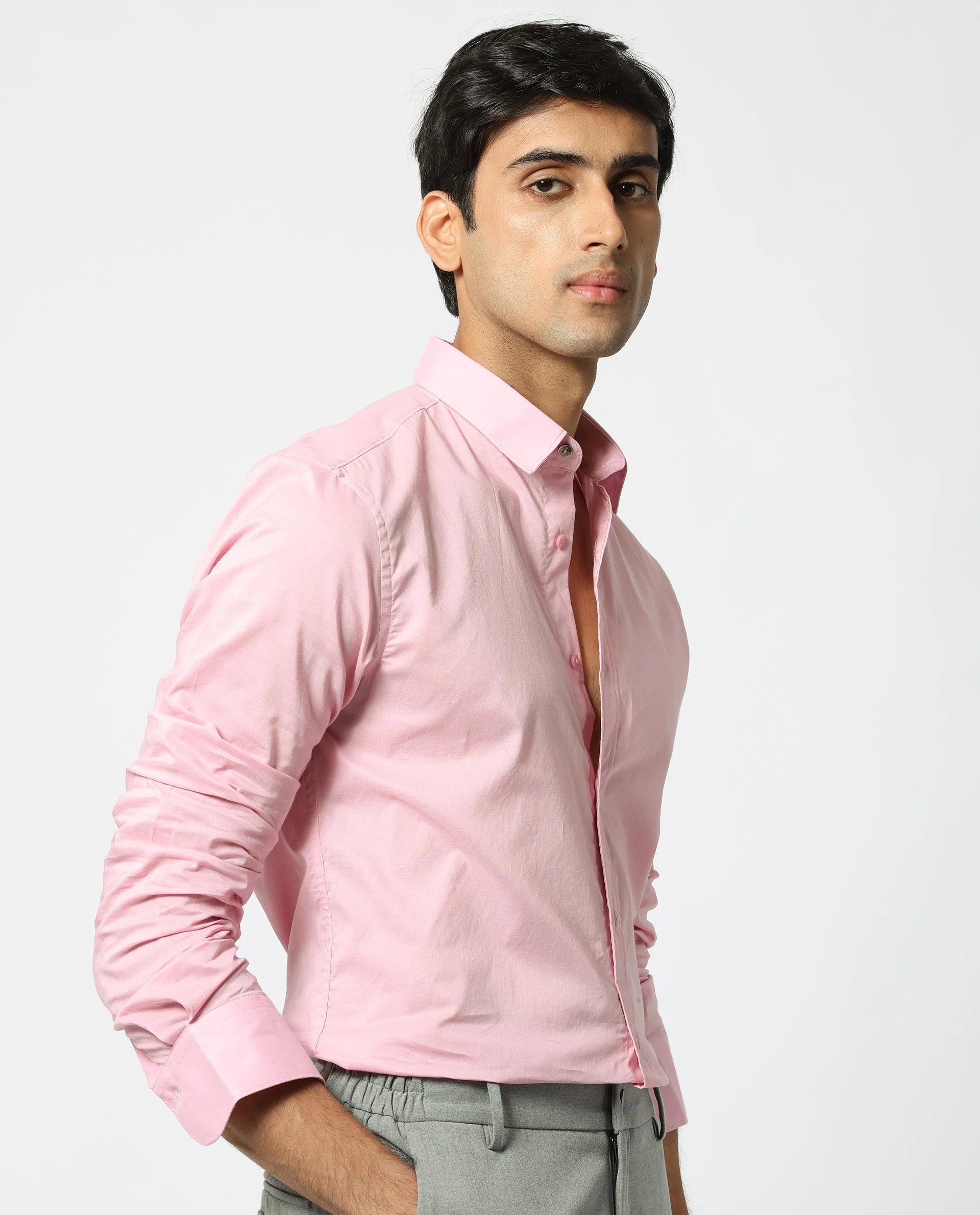 Rare Rabbit Men's Flees Pink Cotton Plain Regular Fit Full Sleeve Collared Shirt - Image 7