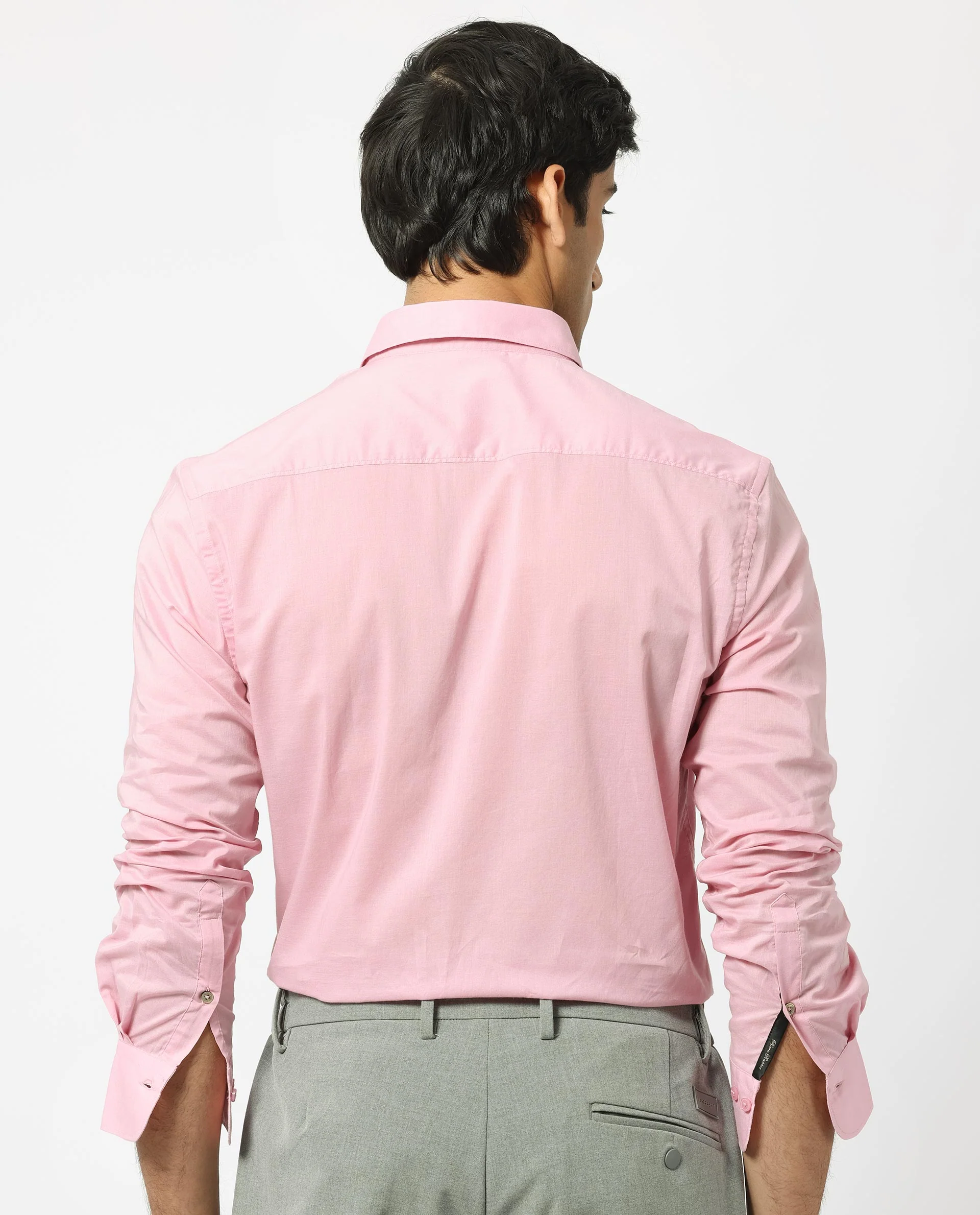 Rare Rabbit Men's Flees Pink Cotton Plain Regular Fit Full Sleeve Collared Shirt - Image 9