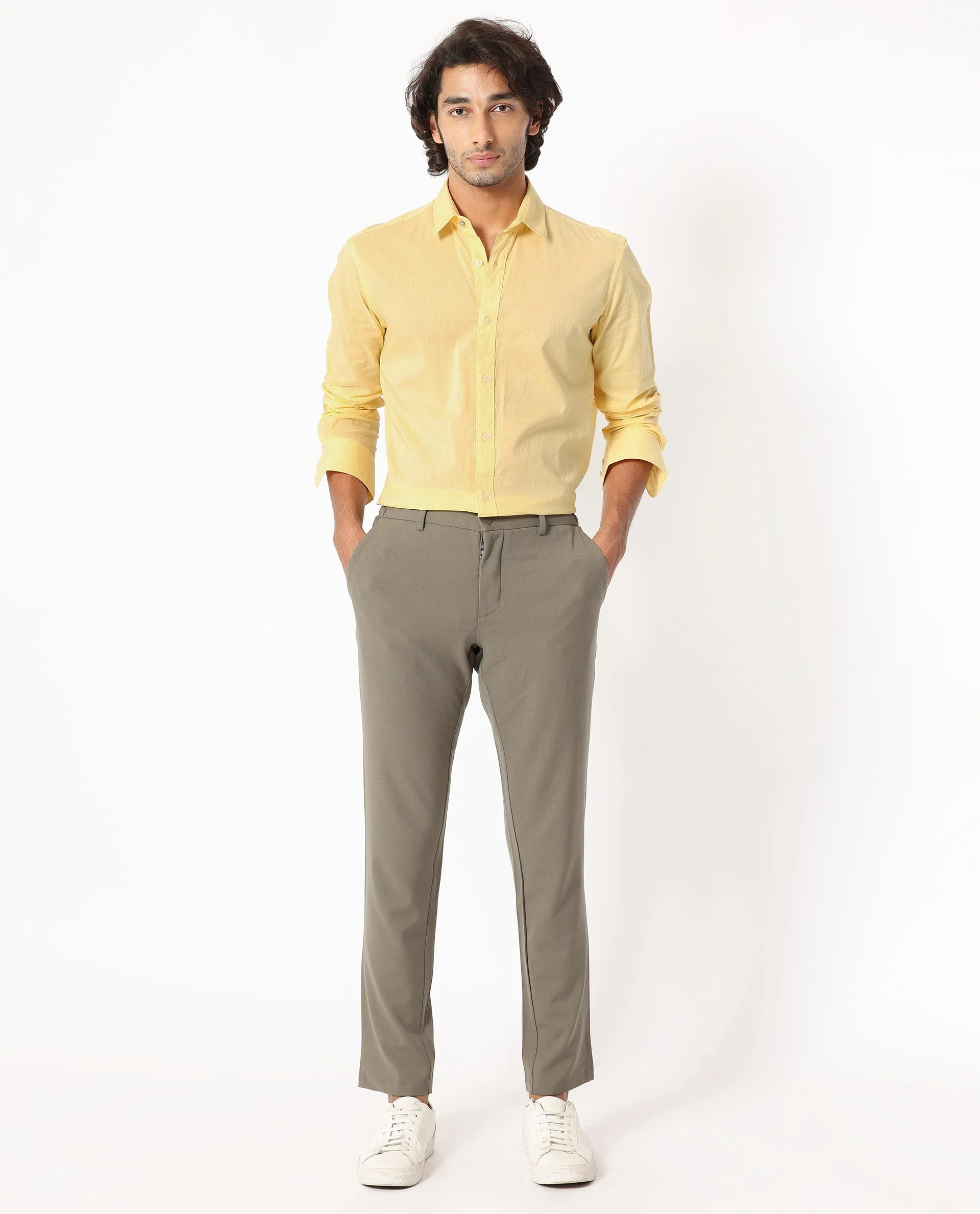 Rare Rabbit Men's Flees Yellow Cotton Plain Regular Fit Full Sleeve Collared Shirt - Image 7