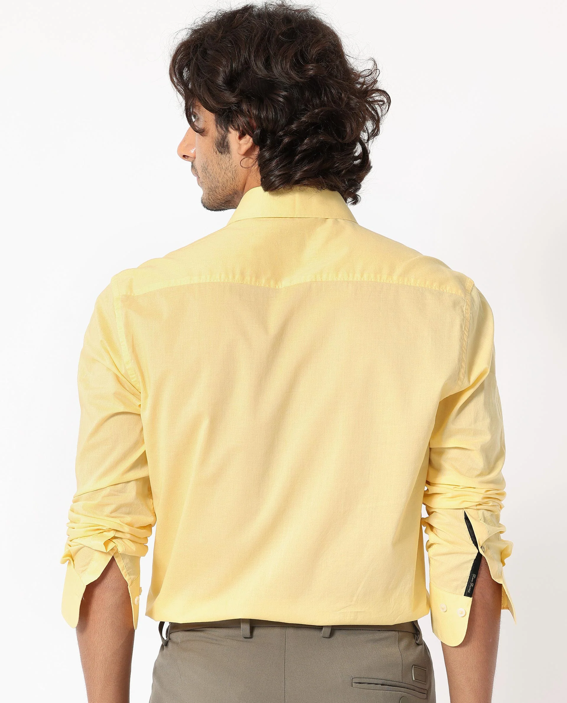 Rare Rabbit Men's Flees Yellow Cotton Plain Regular Fit Full Sleeve Collared Shirt - Image 8