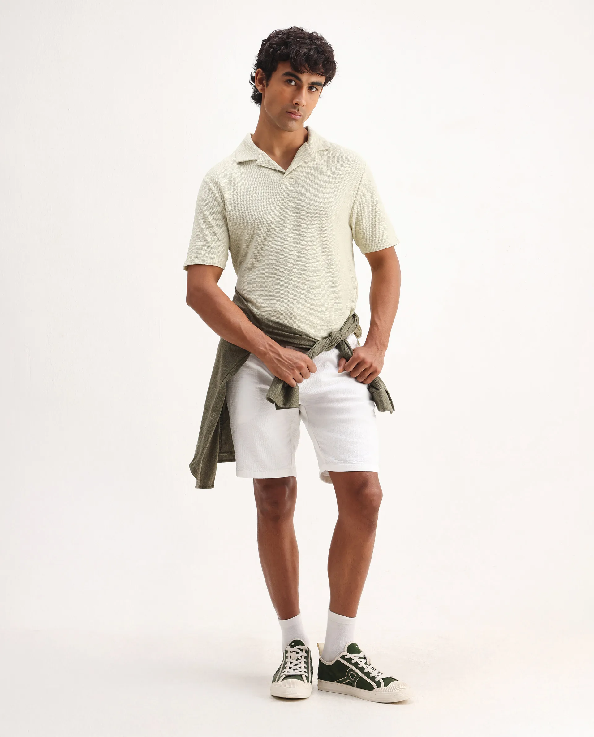 Rare Rabbit Men's Flen Pastel Green Cotton Plain Regular Fit Half Sleeve Polo - Image 2