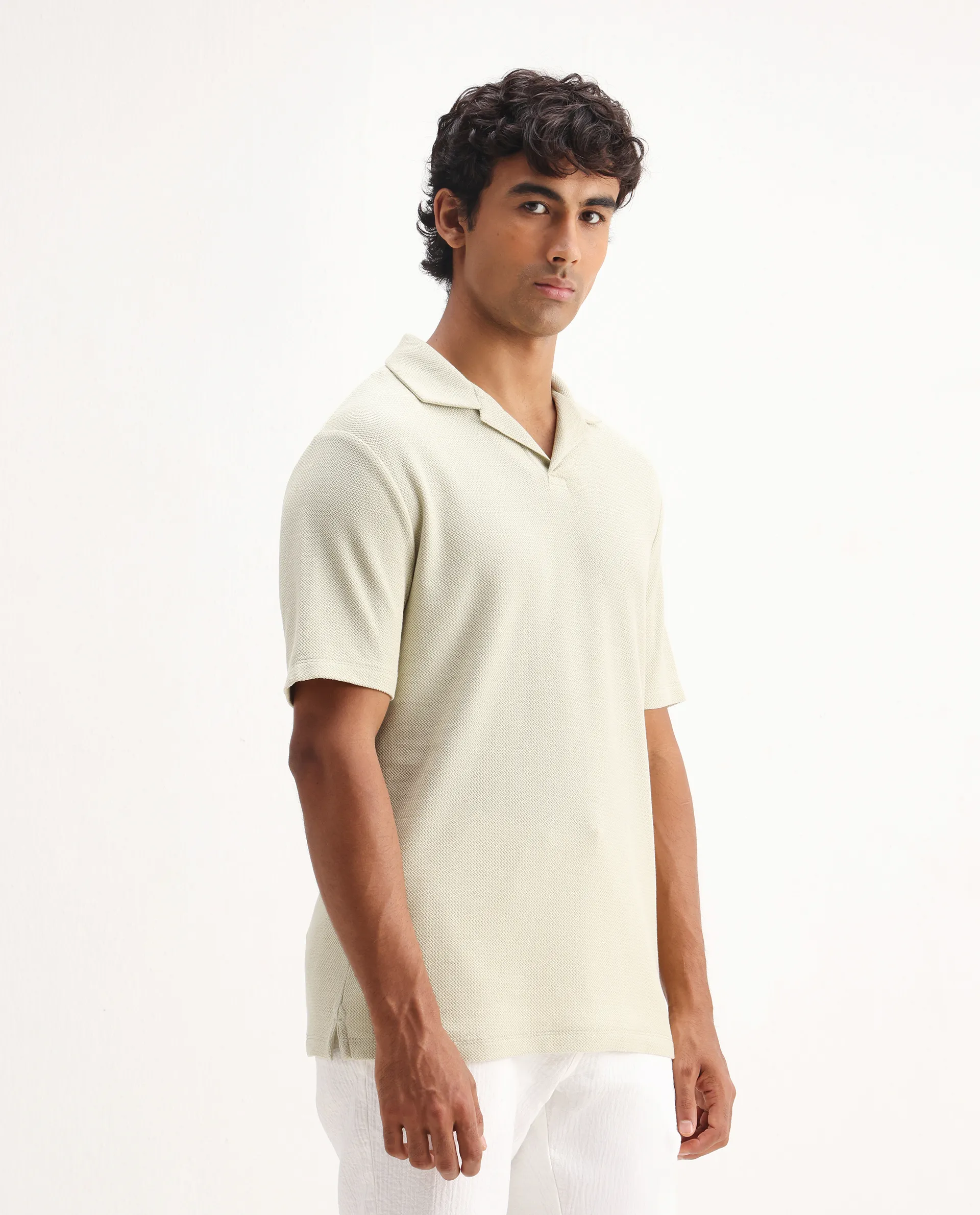 Rare Rabbit Men's Flen Pastel Green Cotton Plain Regular Fit Half Sleeve Polo - Image 3