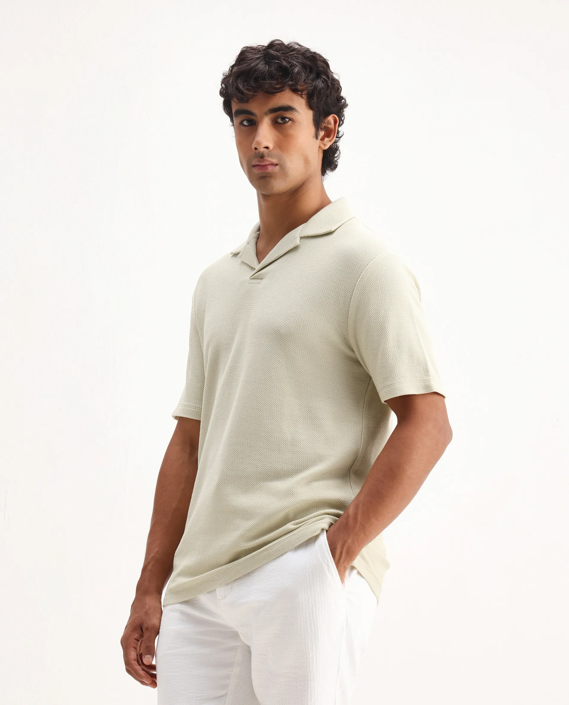 Rare Rabbit Men's Flen Pastel Green Cotton Plain Regular Fit Half Sleeve Polo - Image 5