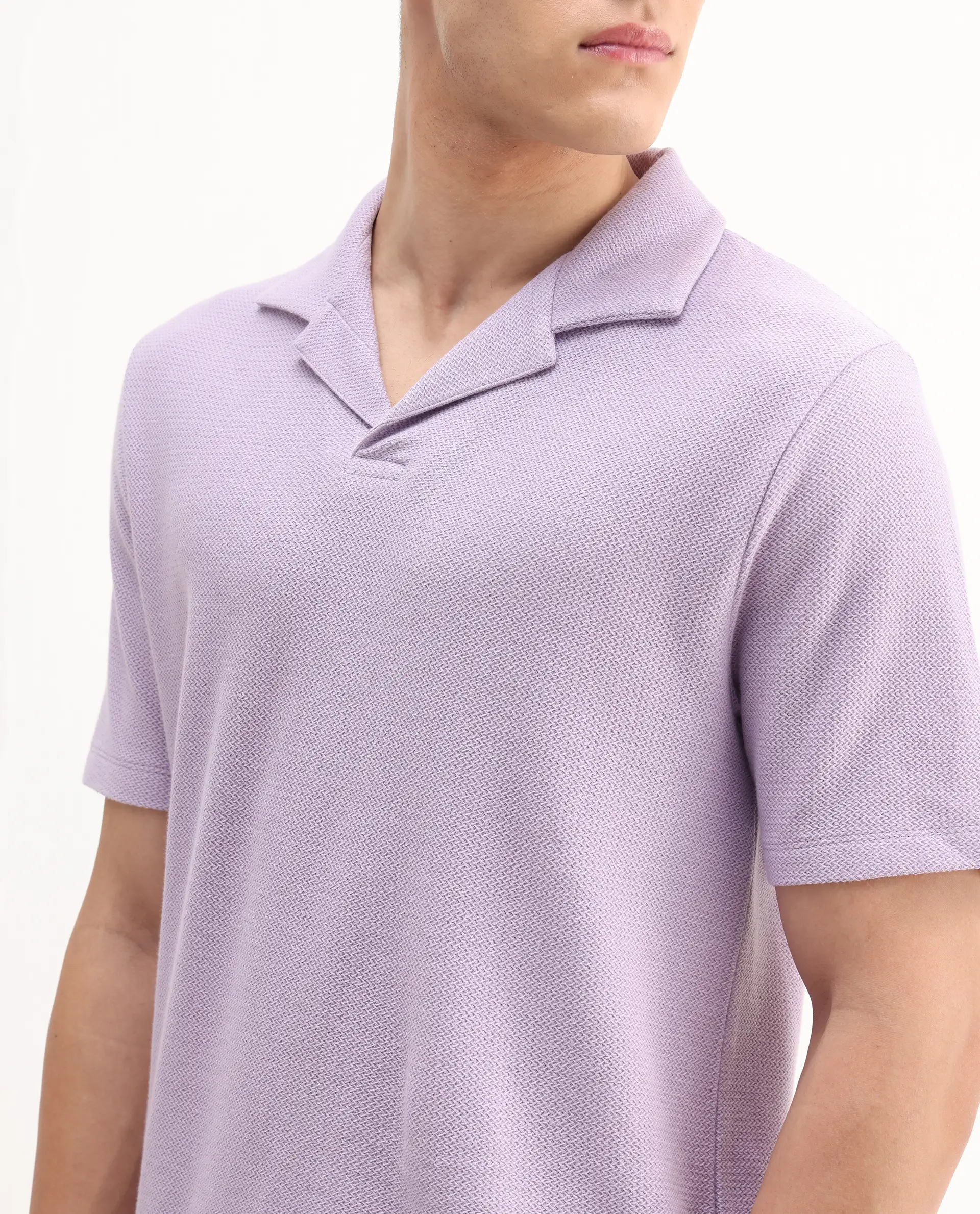 Rare Rabbit Men's Flen Pastel Purple Cotton Plain Regular Fit Half Sleeve Polo - Image 4