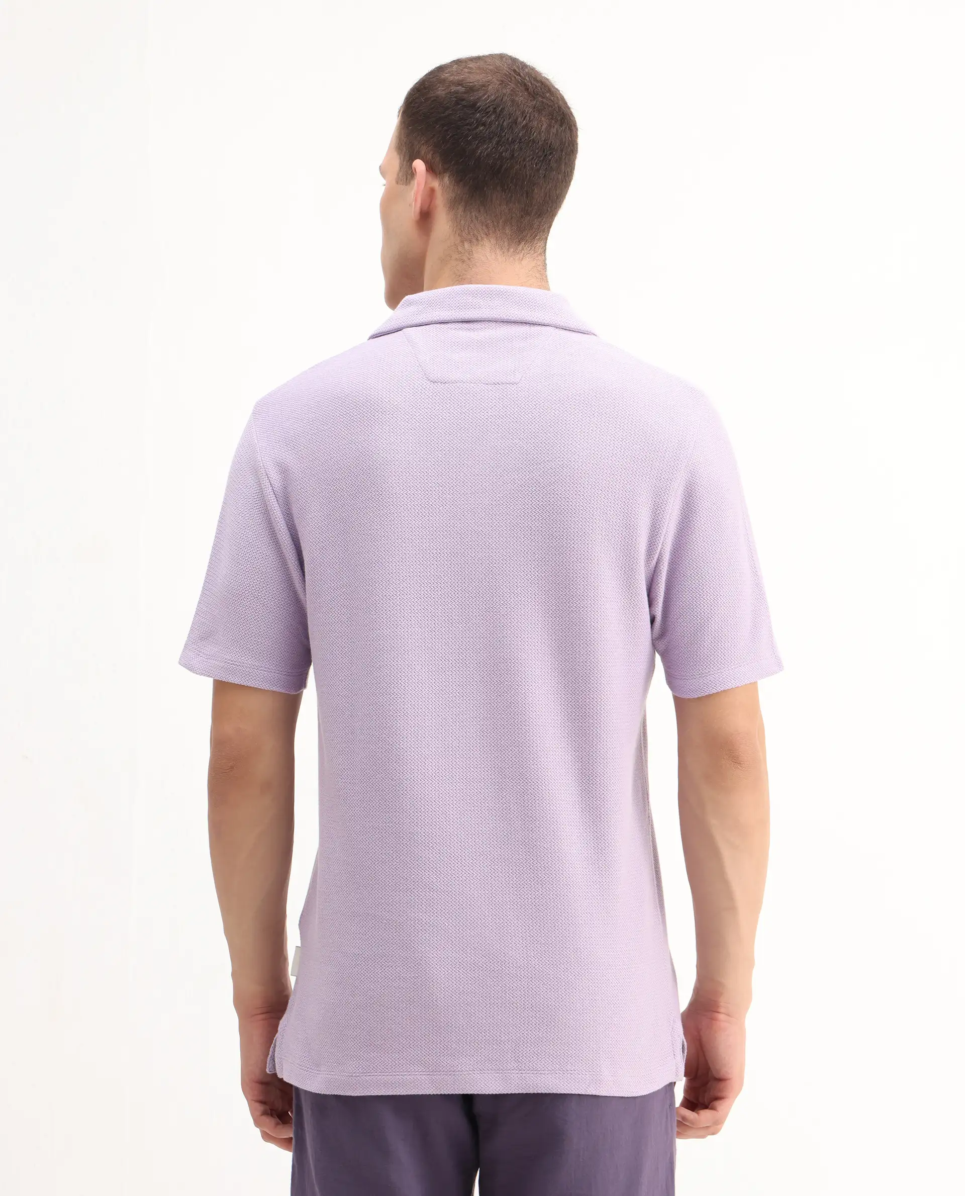Rare Rabbit Men's Flen Pastel Purple Cotton Plain Regular Fit Half Sleeve Polo - Image 5