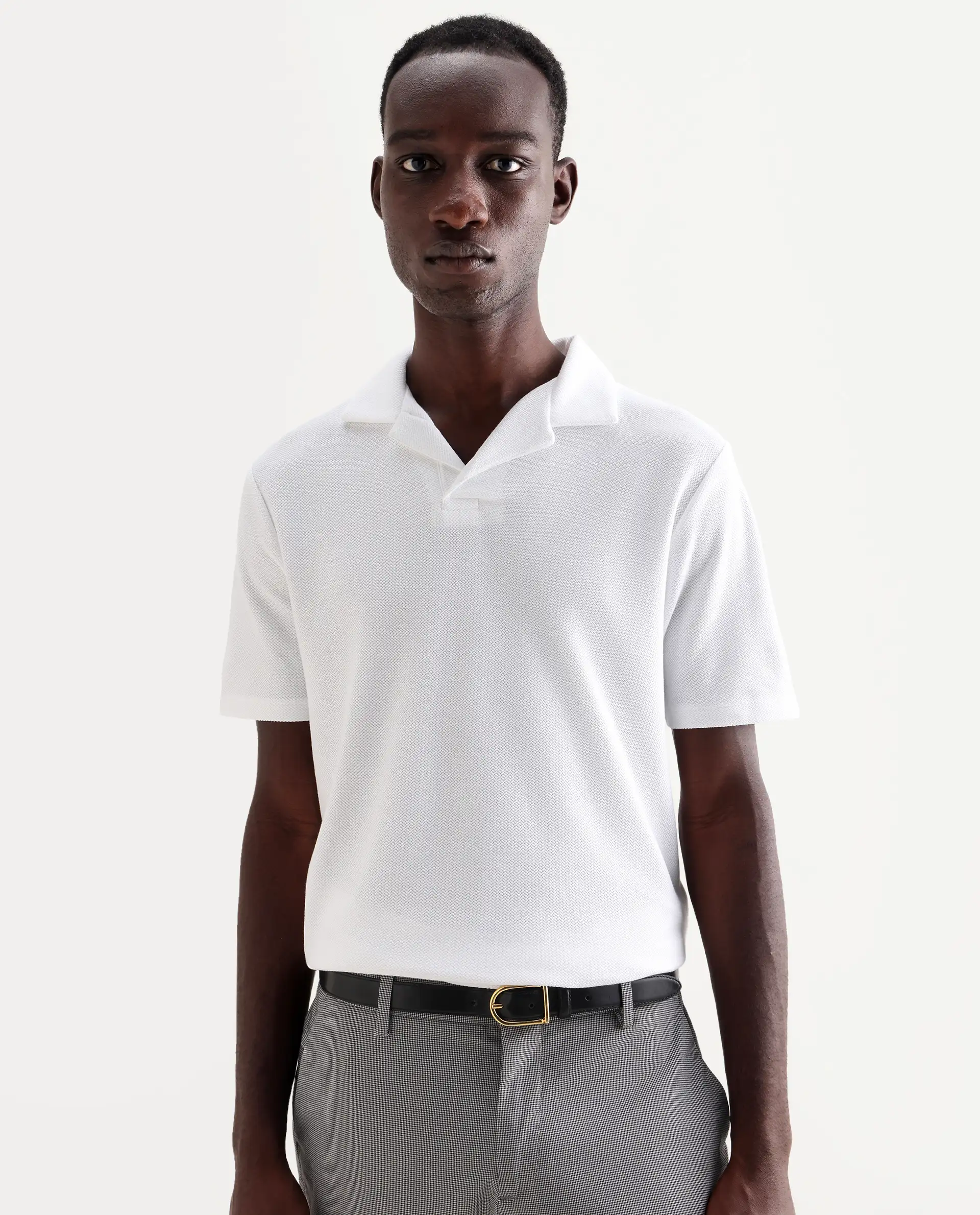 Rare Rabbit Men's Flen White Cotton Plain Regular Fit Half Sleeve Polo