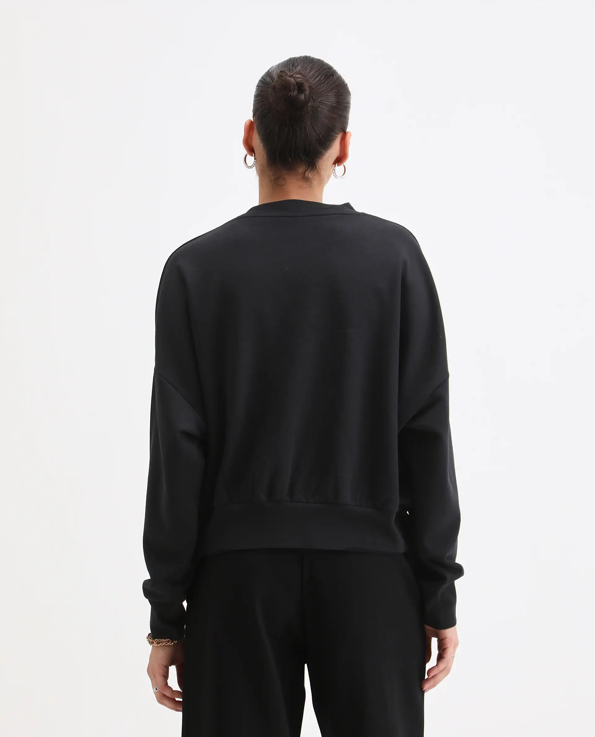 Rareism Women's Flen Black Cotton Blend Crew Neck Oversize Fit Graphic Print Sweatshirt - Image 7