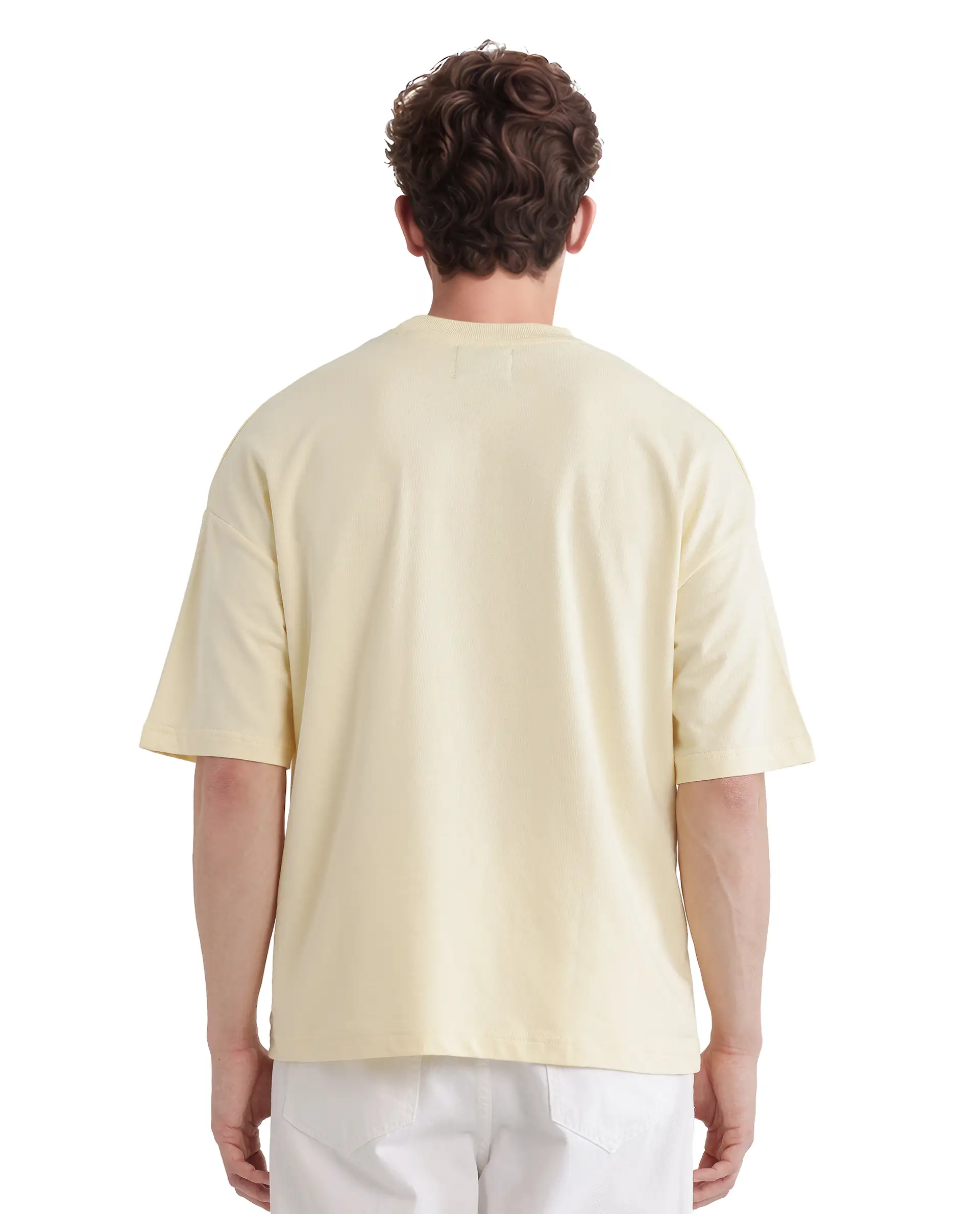 Rare Rabbit Men's Fler Pastel Yellow Cotton Hd Print Oversized Fit Half Sleeve Crew Neck T-Shirt - Image 8