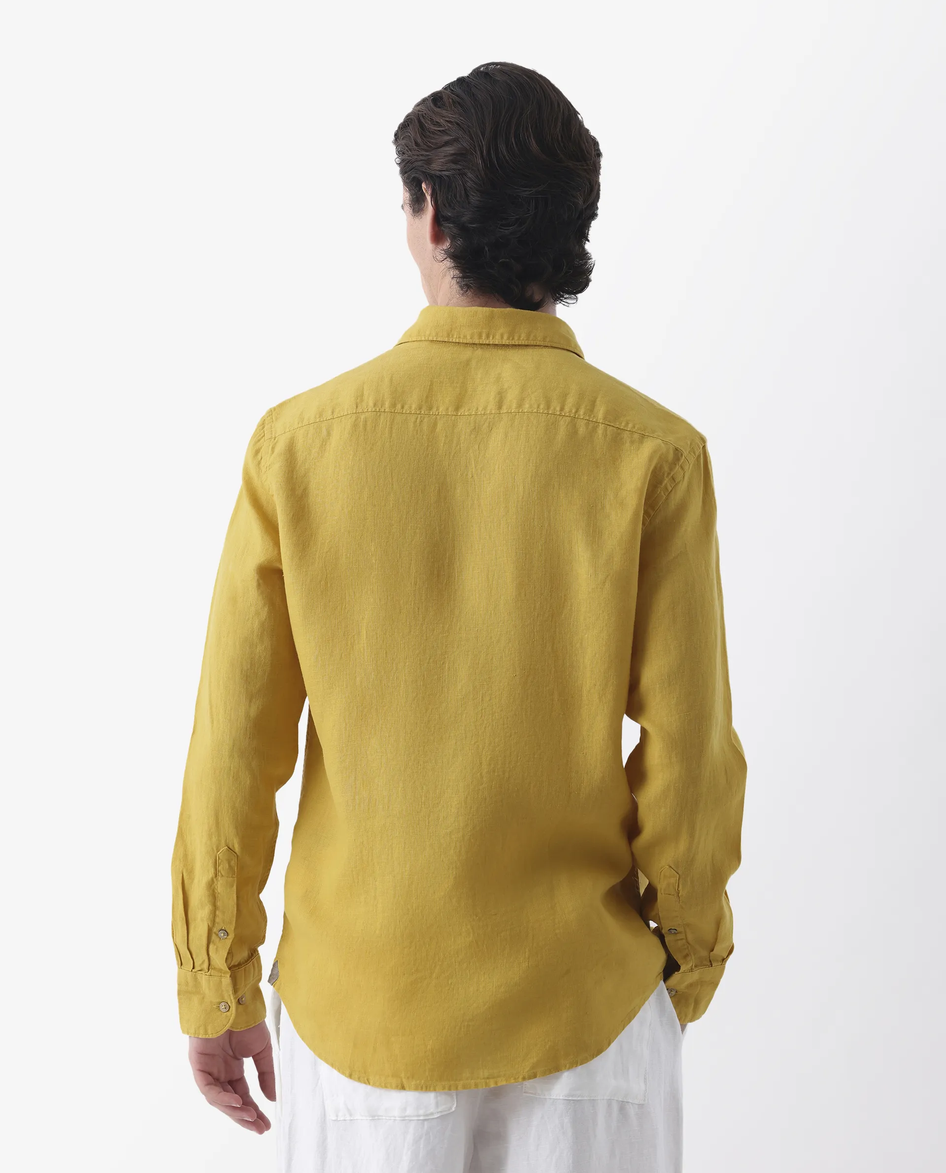 Rare Rabbit Men's Flexy Mustard 100% Linen Plain Regular Fit Full Sleeve Spread Collar Shirt - Image 7