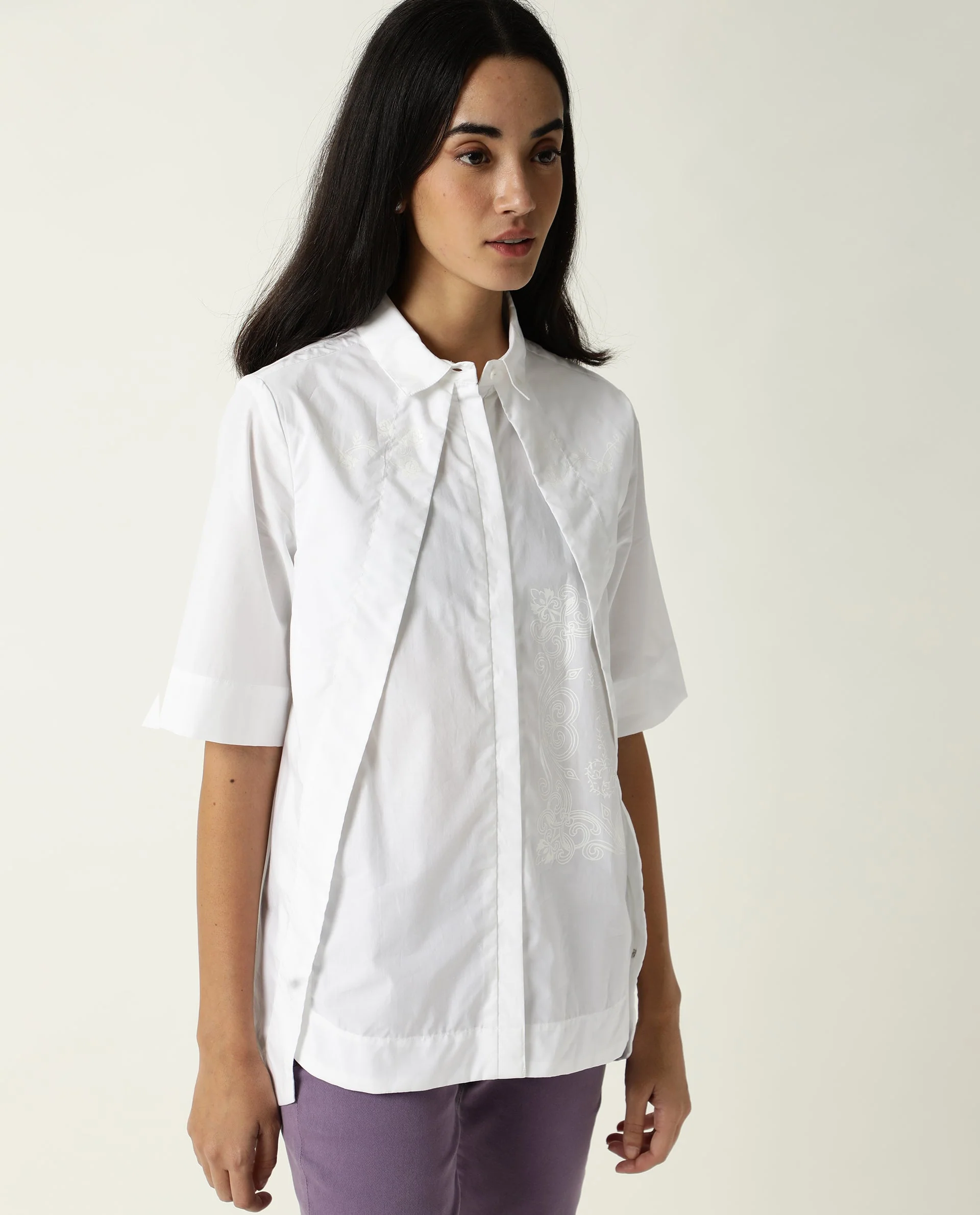 Rareism Women's Flick White Cotton Spread Collar Plain Regular Fit Top - Image 7